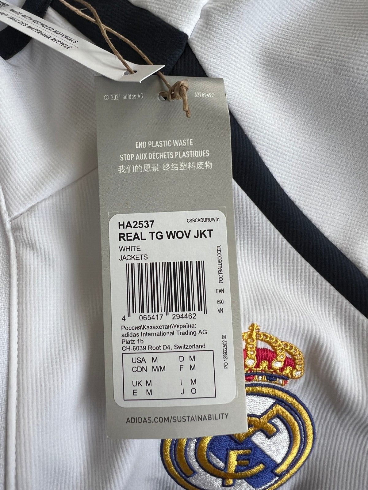 Real Madrid Teamgeist Jacket 2006x2021 White Soccer Adidas HA2537 Mens Size M