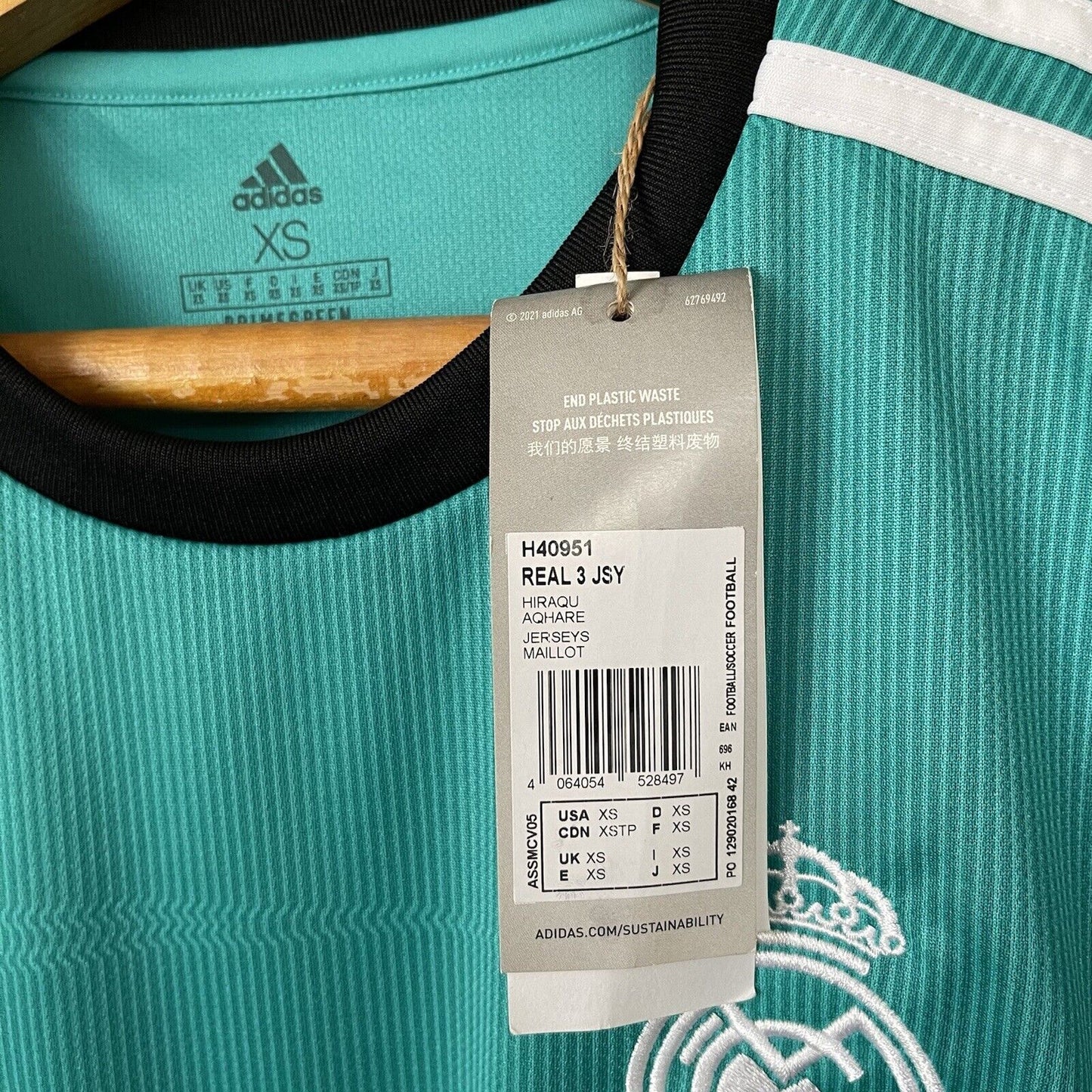 REAL MADRID JERSEY 2021/22 THIRD SIZE XS MENS SOCCER FOOTBALL ADIDAS H40951