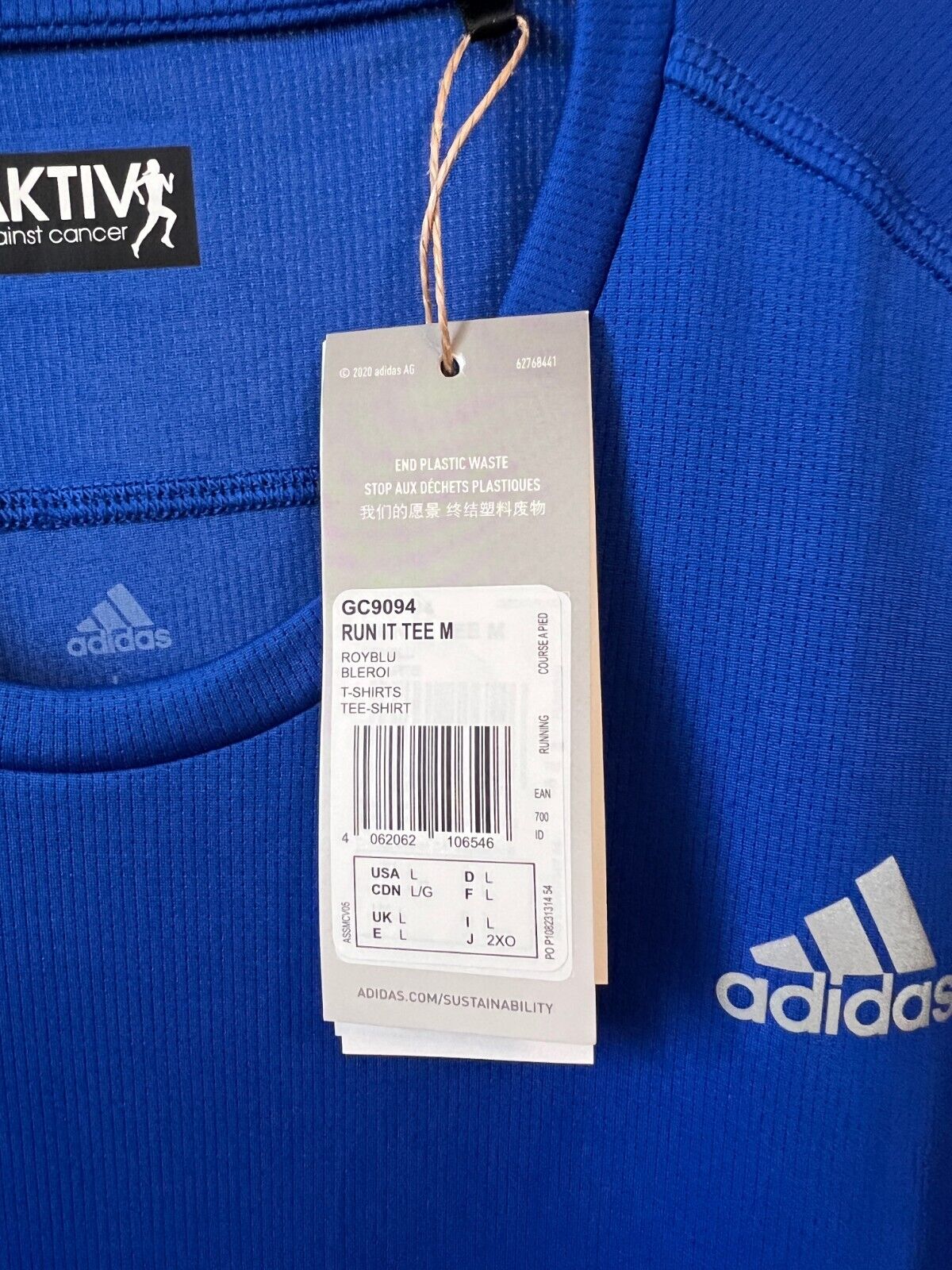 Adidas Mens Blue Running T-Shirt Size L Athletic Jersey GC9094