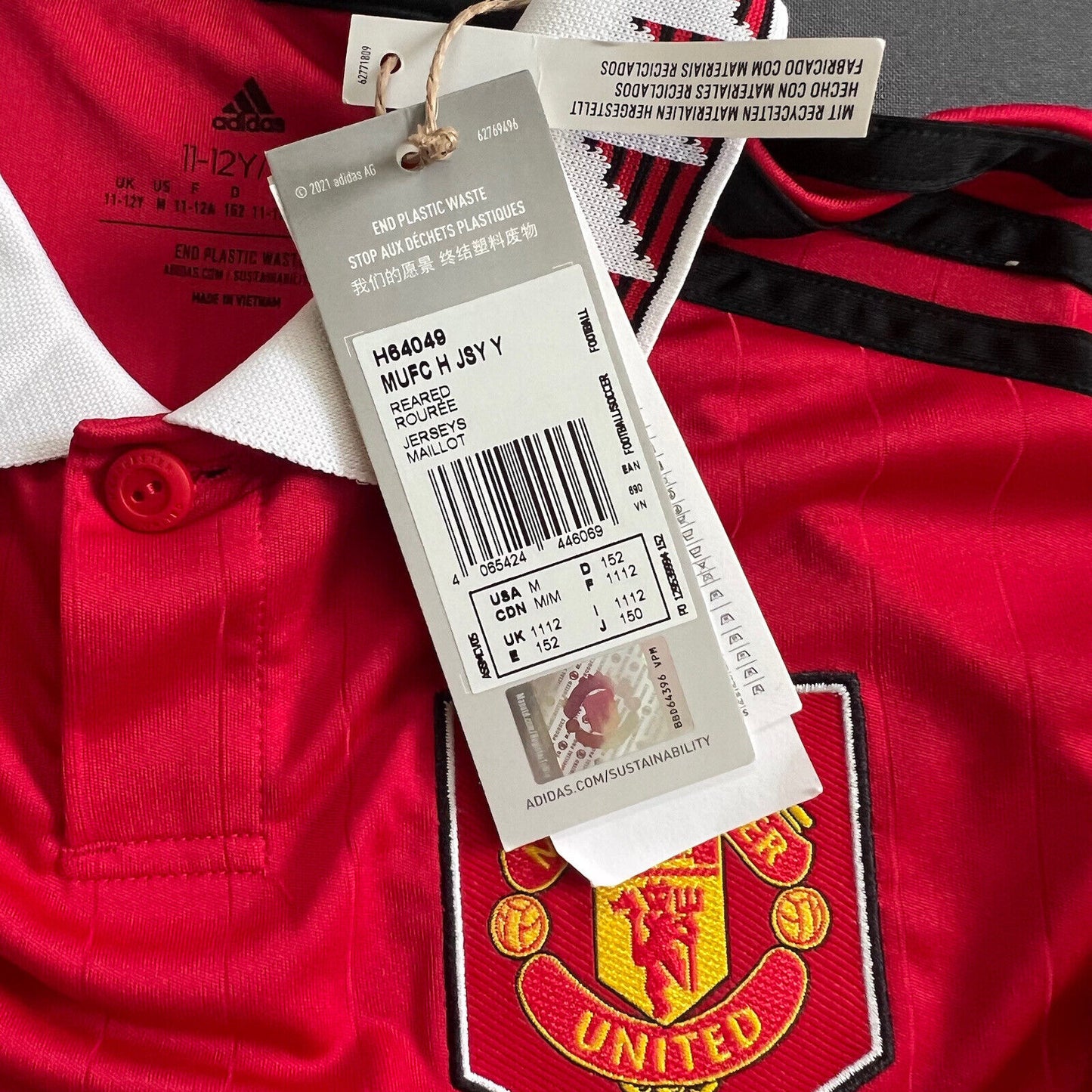 Sancho Manchester United Jersey 22-23 Home Size M Boys Adidas Football Shirt