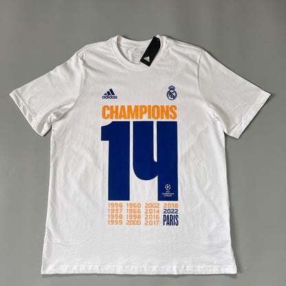 Real Madrid Jersey Champions T-Shirt White Soccer Shirt Adidas Mens Size 2XL