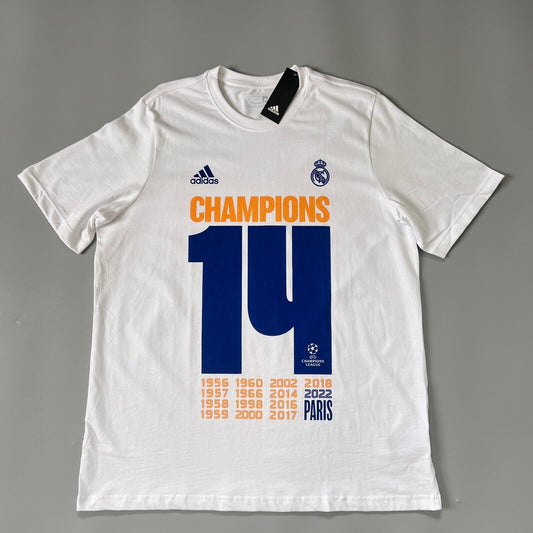 Real Madrid Jersey Champions T-Shirt White Soccer Shirt Adidas Mens Size 2XL