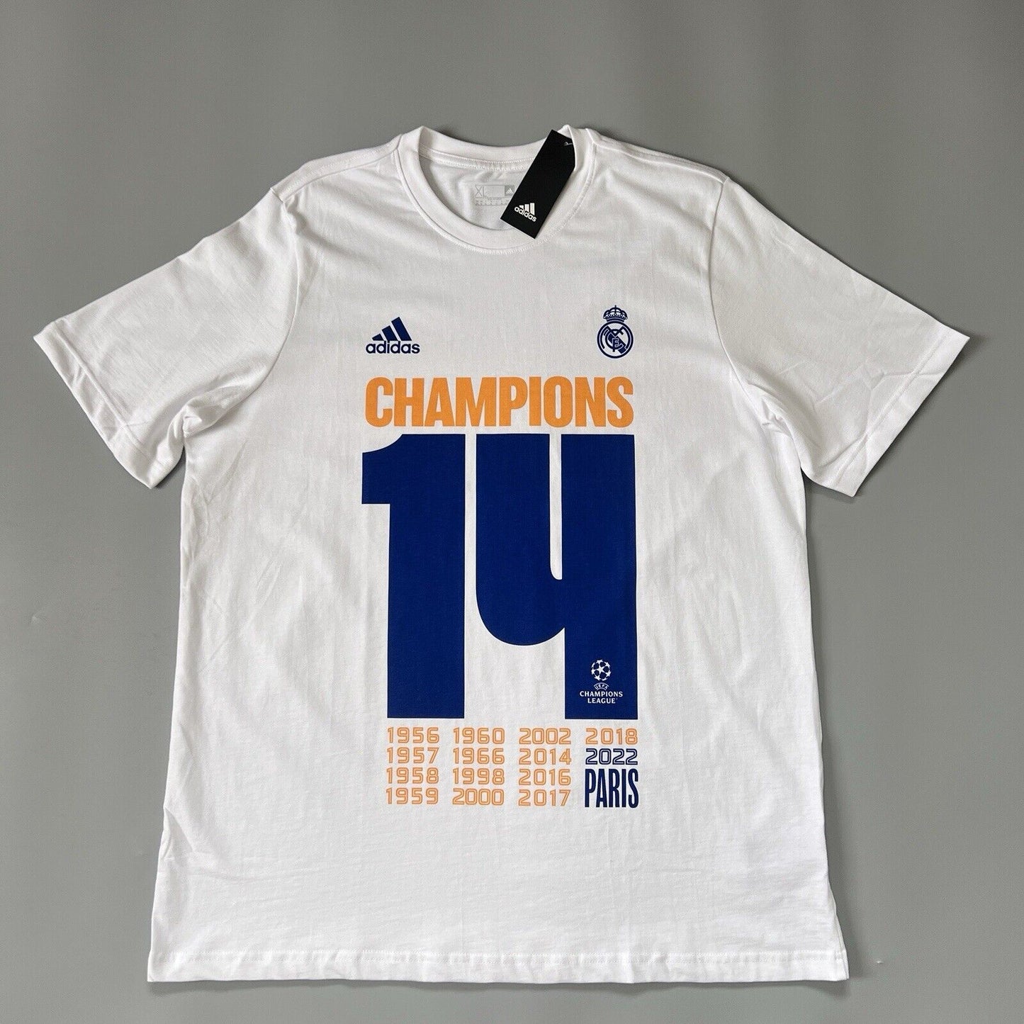 Real Madrid Jersey UCL Champions T-Shirt White Mens Soccer Shirt Adidas