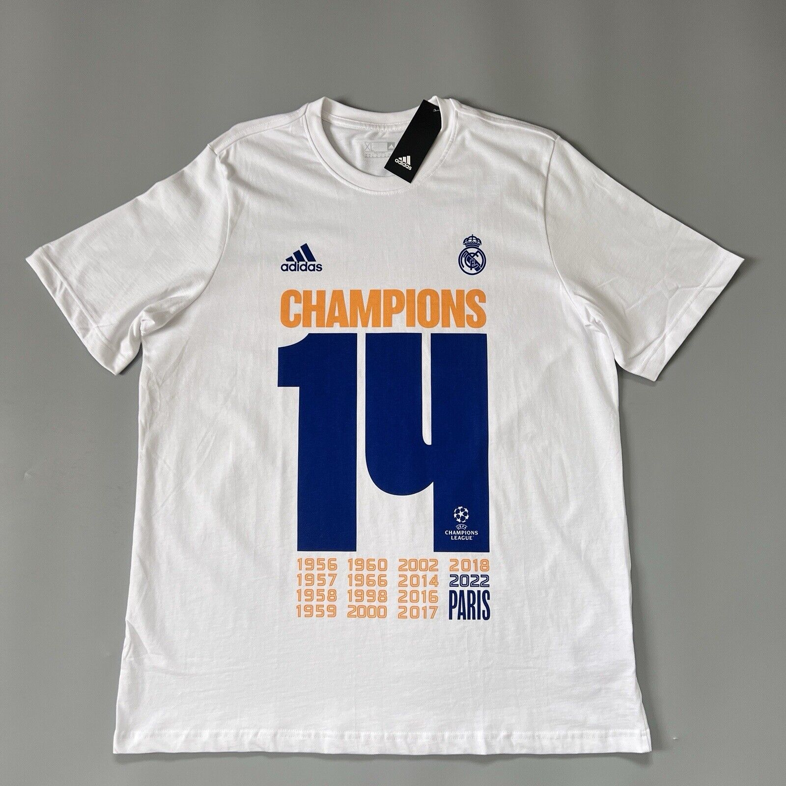 Real Madrid Jersey UCL Champions T-Shirt White Mens Soccer Shirt Adidas