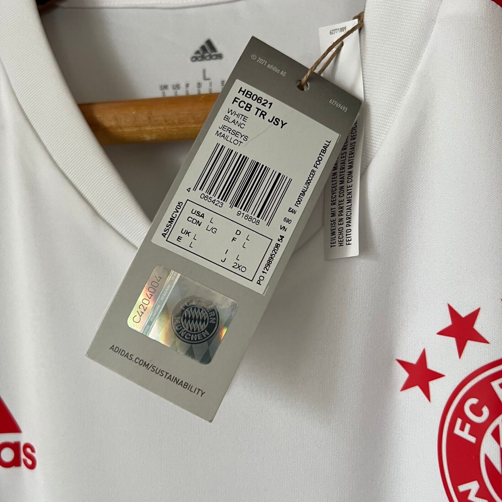 Bayern Munich Jersey Training Large Mens Football Shirt HB0621 Adidas