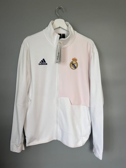 Real Madrid Anthem Jacket White Soccer Football Adidas HY0643 Mens Size M