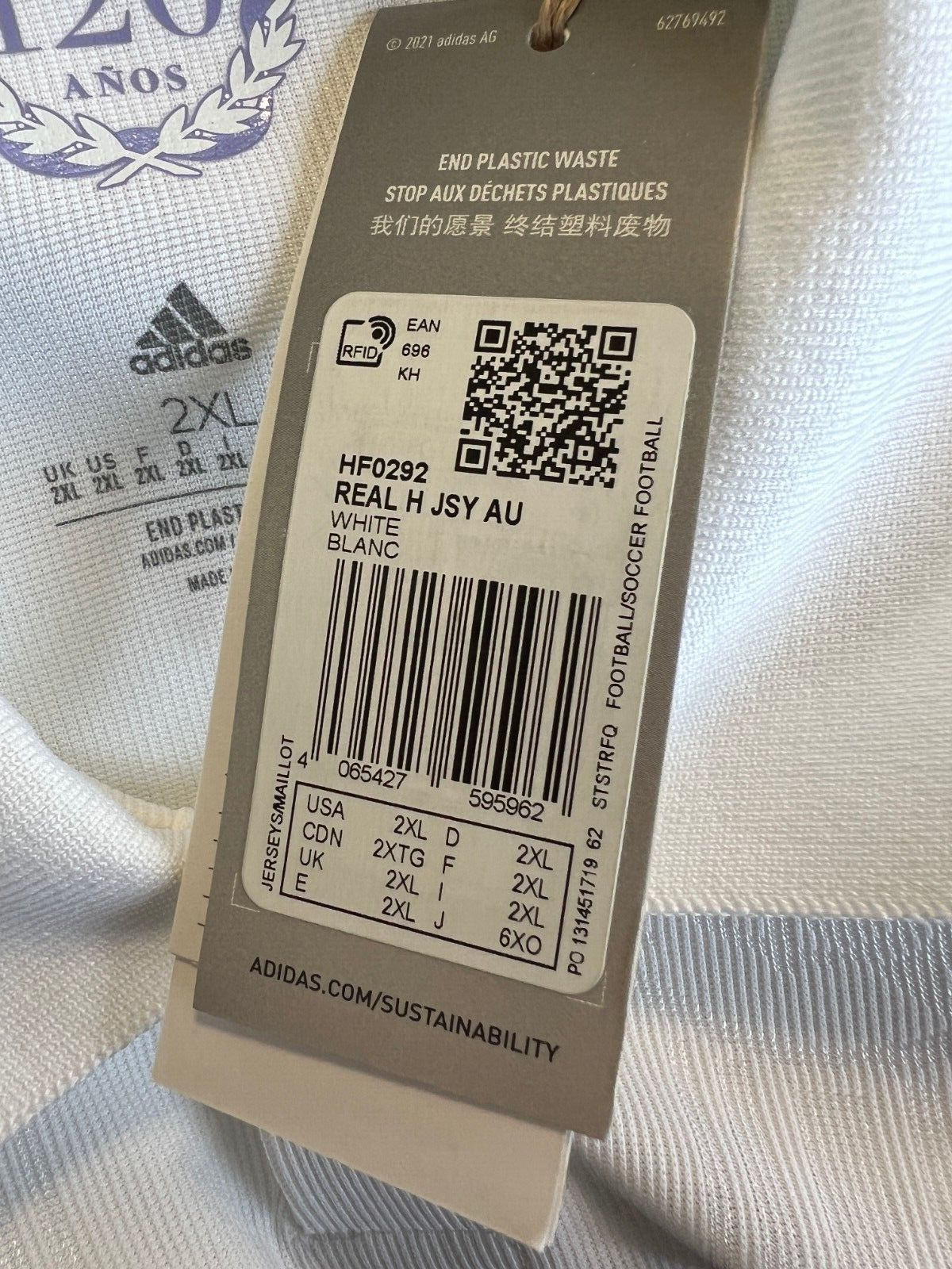 Real Madrid Jersey 22/23 Home Authentic Soccer Shirt HF0292 Adidas Mens Size XXL