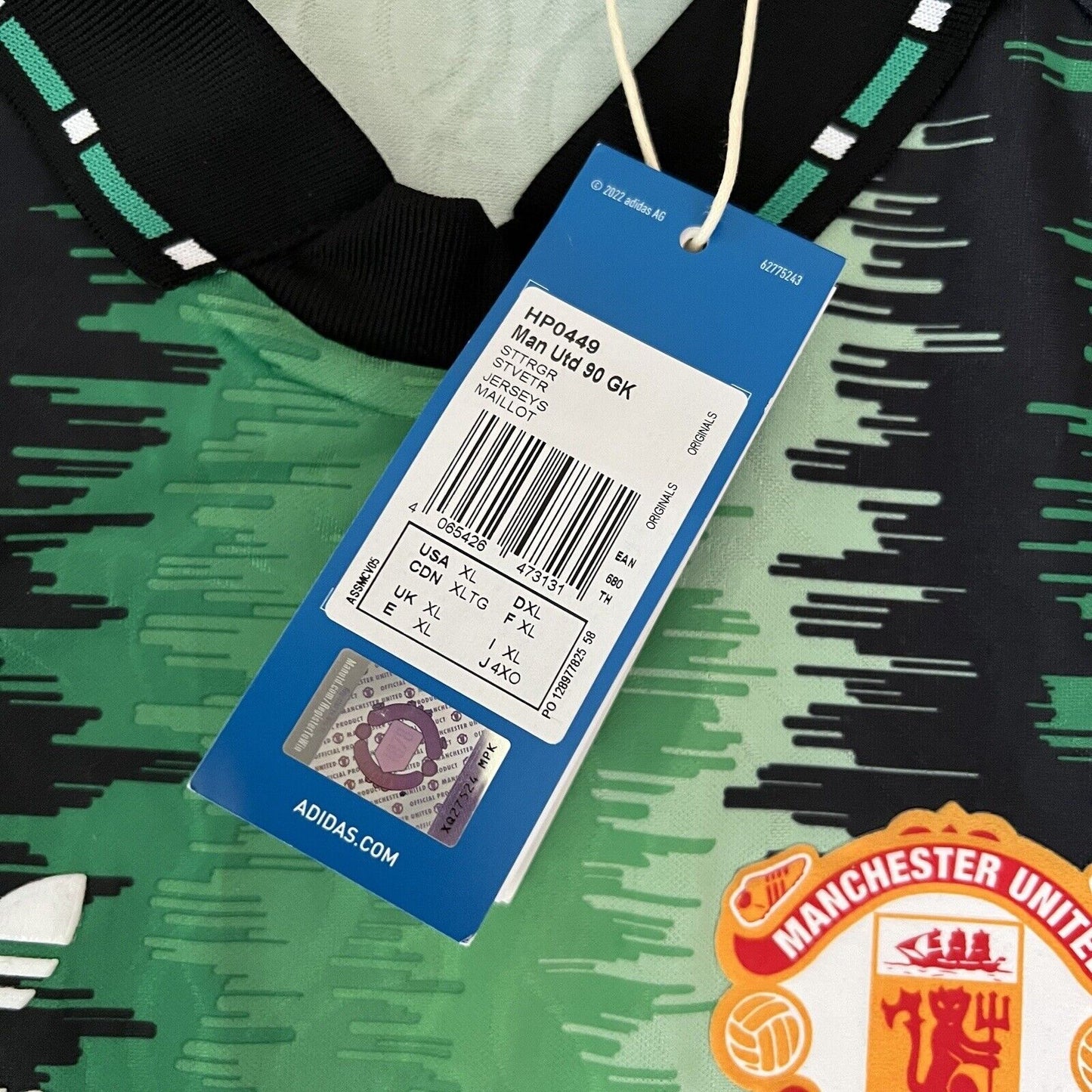 Manchester United Jersey 90 Goalkeeper Size XL Soccer Shirt Adidas HP0449