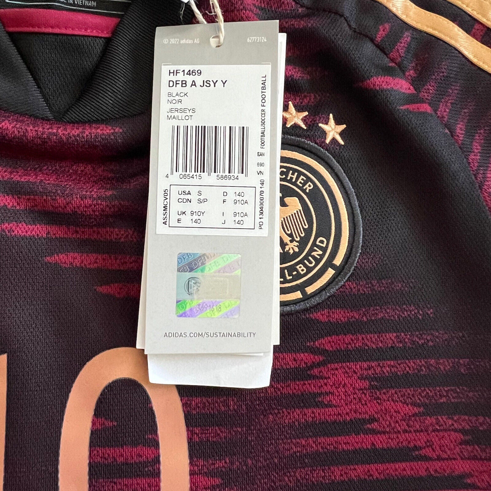 Gnabry Germany Jersey 2022 2023 Away Size S Boys Football Shirt Trikot Adidas