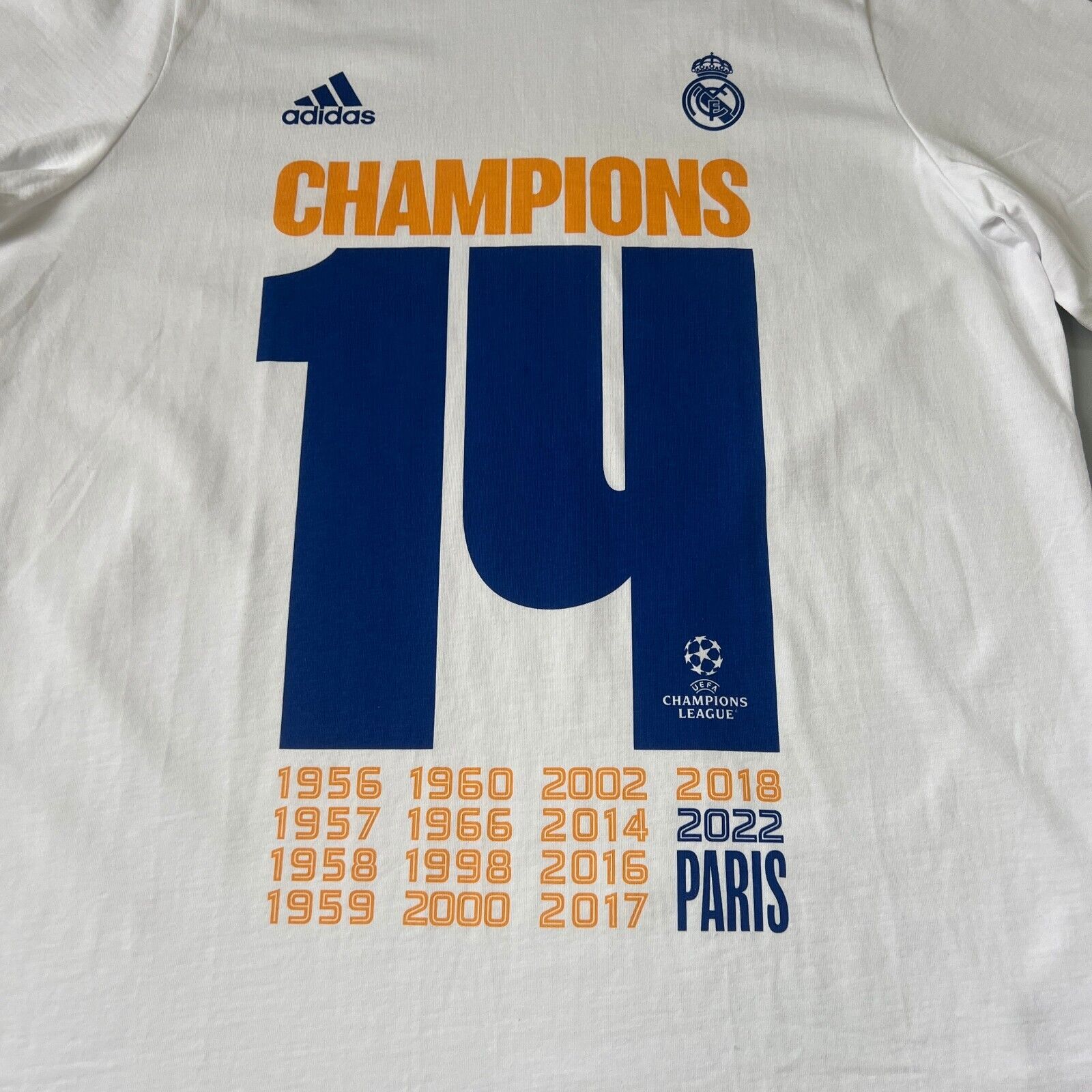 Real Madrid Jersey UCL Champions White Soccer Shirt Adidas Mens Size XL