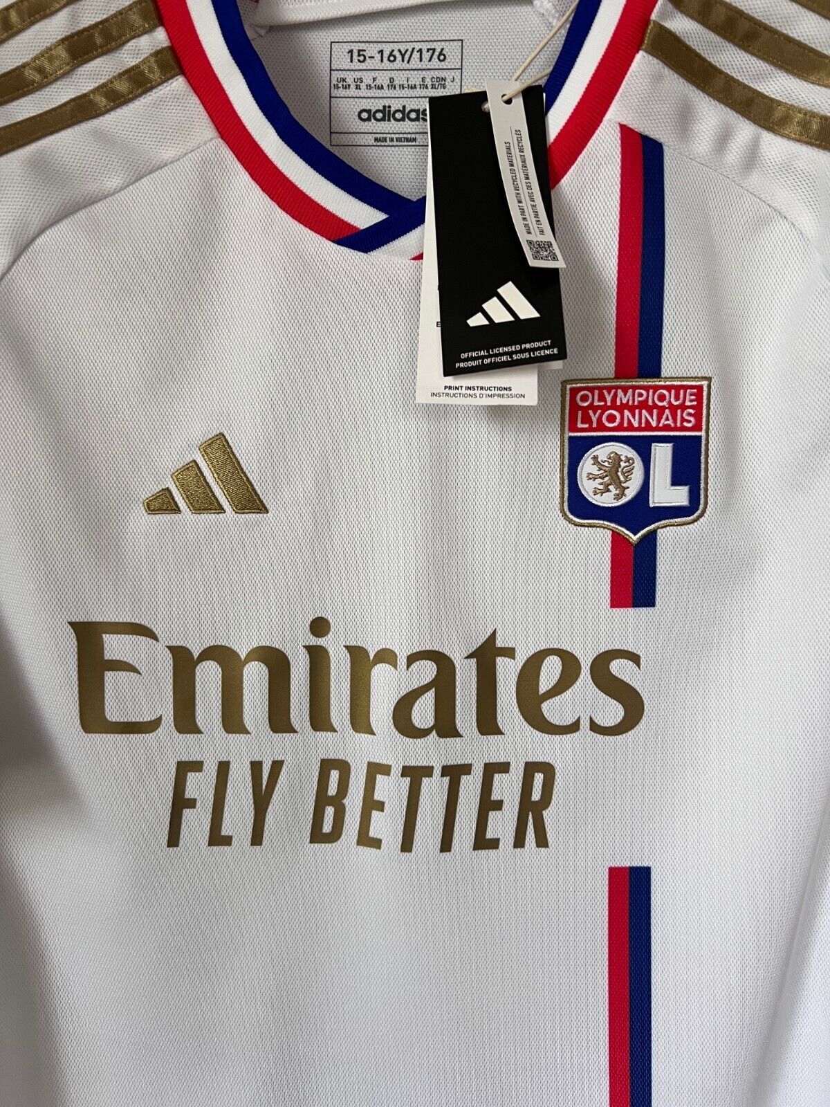 Olympique Lyon 23/24 Home Jersey Soccer Football Shirt Adidas Size XL Boys