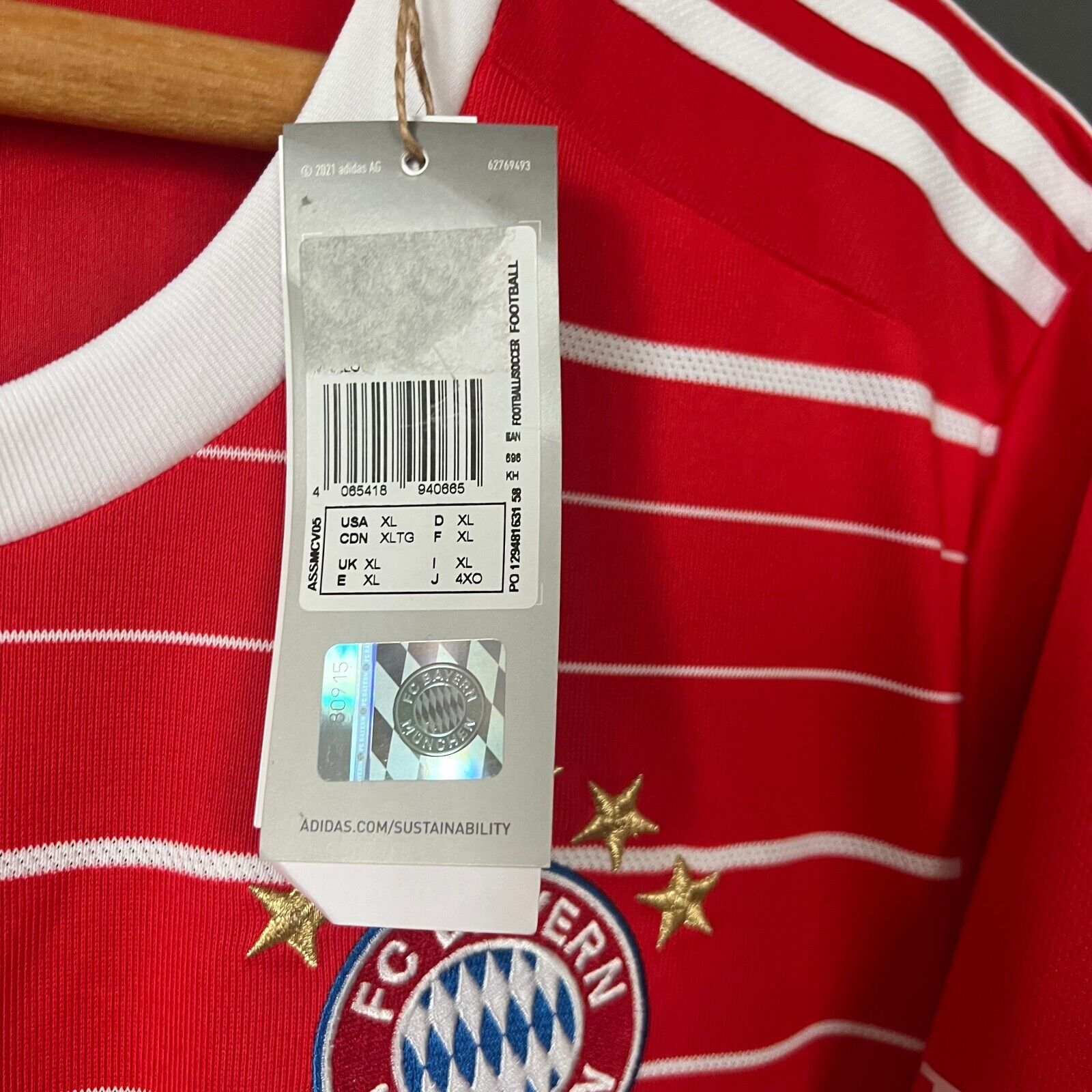Bayern Munich Jersey 2022/2023 Home Size XL Mens Soccer Shirt H39900 Adidas