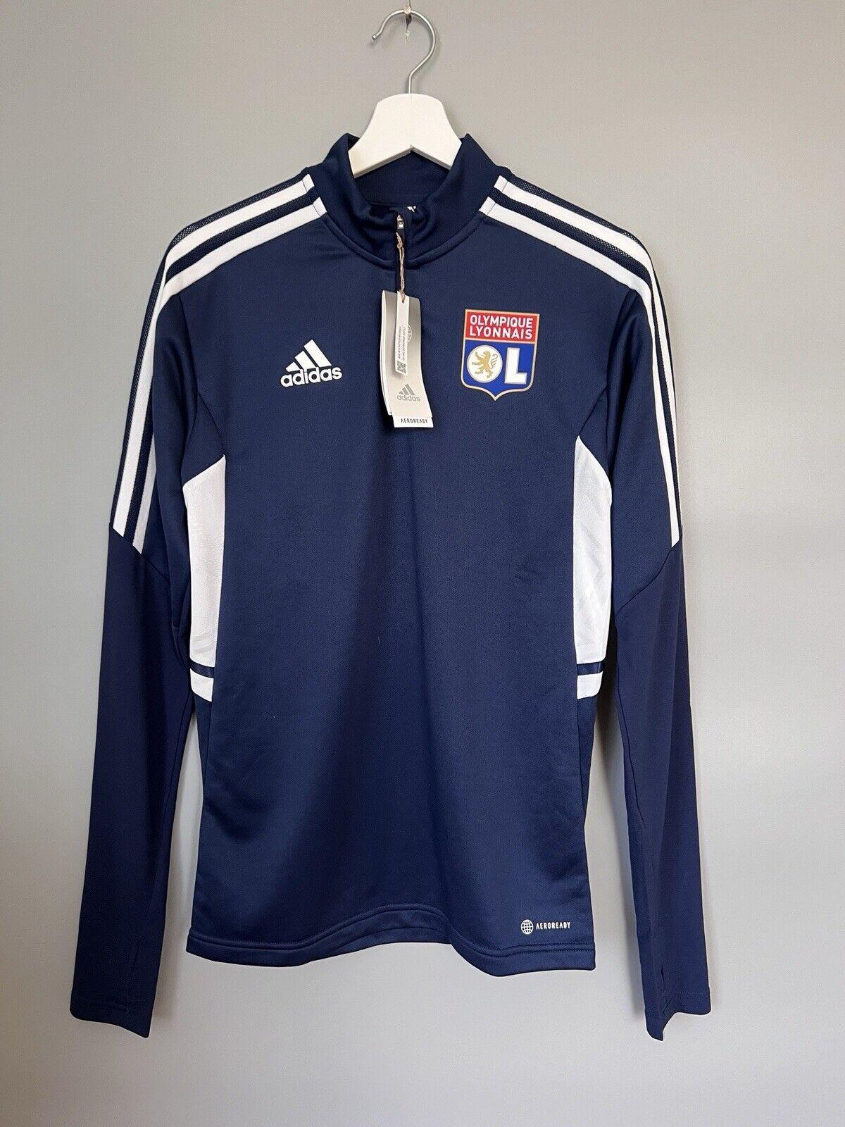 Olympique Lyon Training Top Condivo 22 Blue Soccer Football Adidas Mens Size XS
