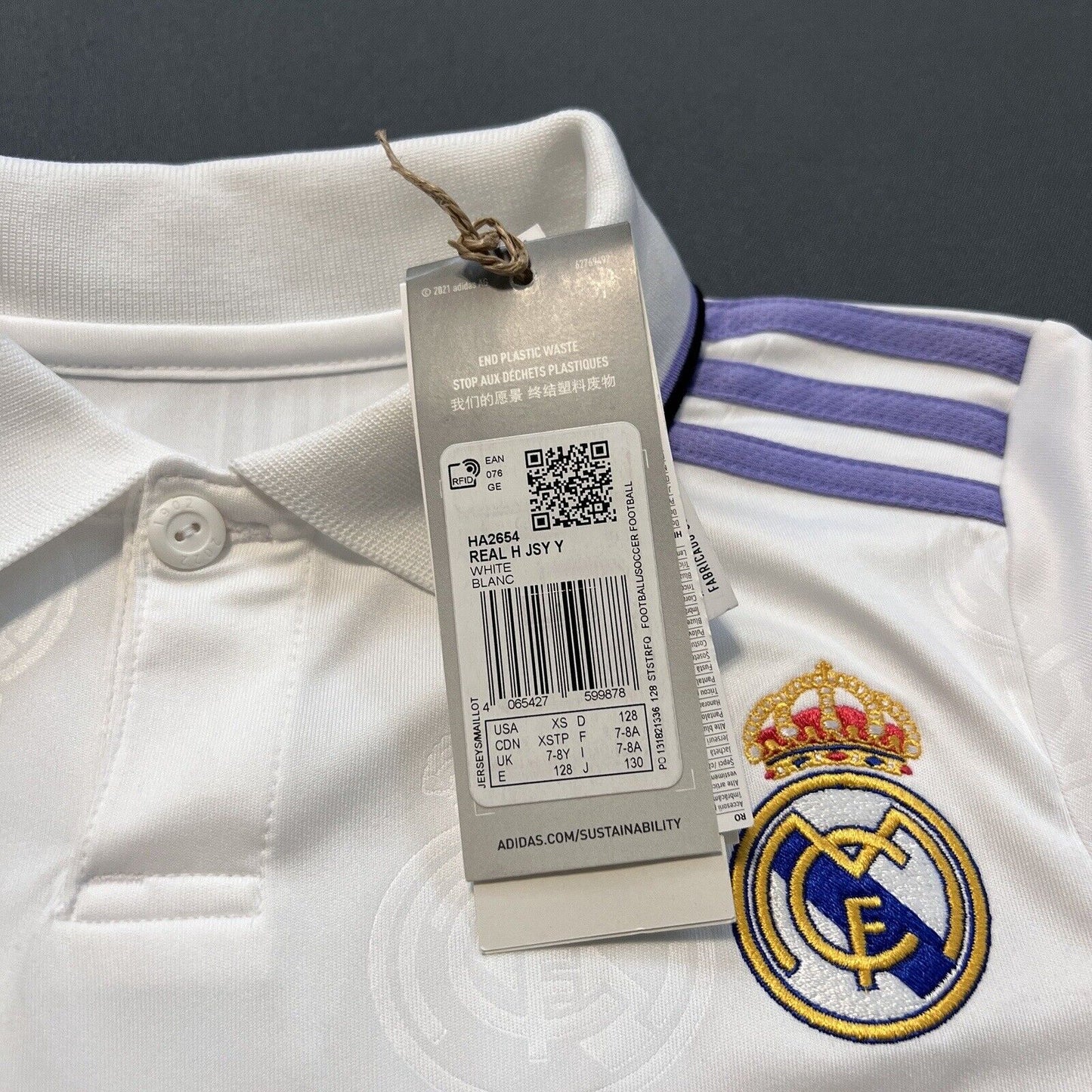 Alaba Real Madrid Jersey 22-23 Away Soccer Shirt HF2654 Adidas Boys Size XS