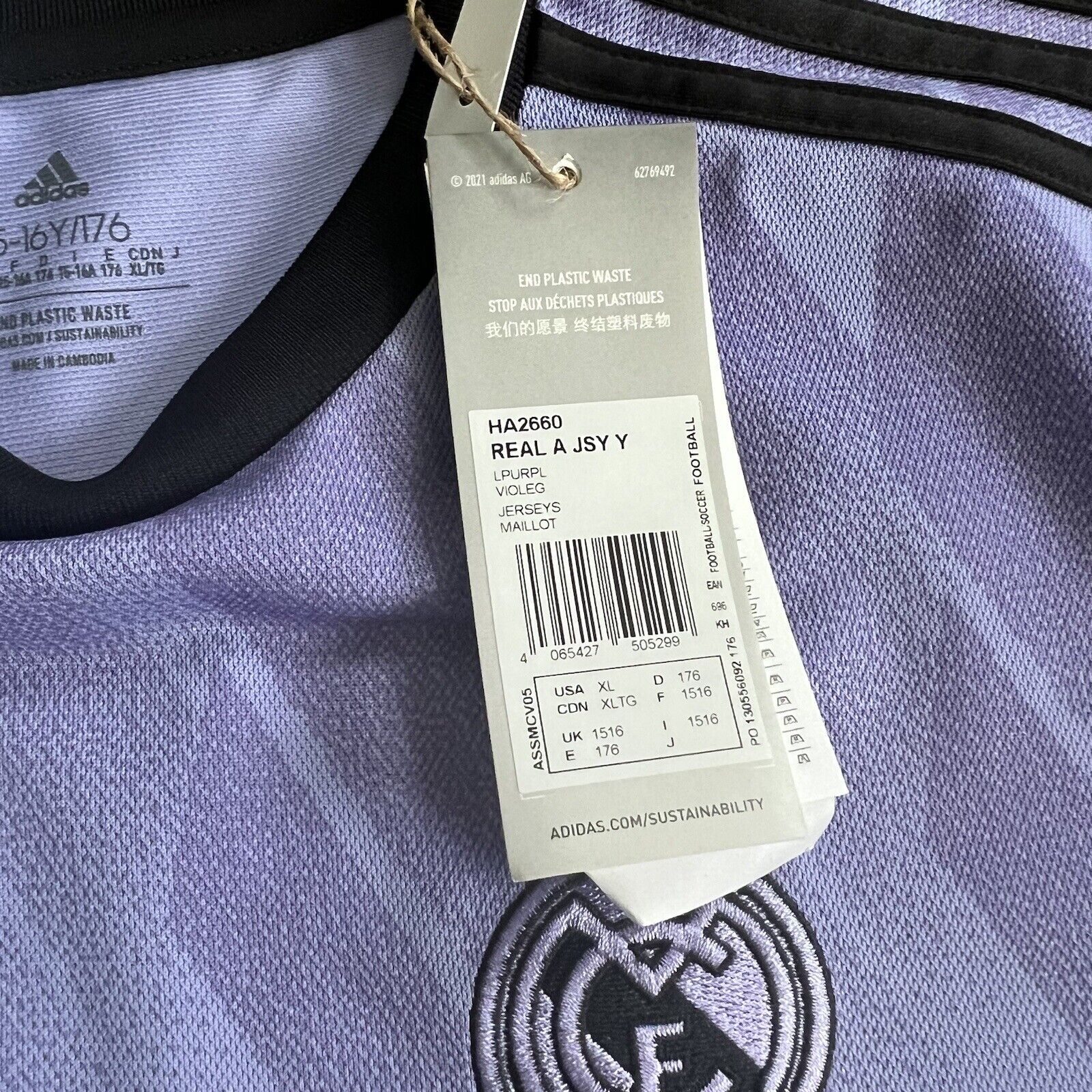 Alaba Real Madrid Jersey 2022-23 Away Size XL 15-16Y Boys Soccer Shirt Adidas