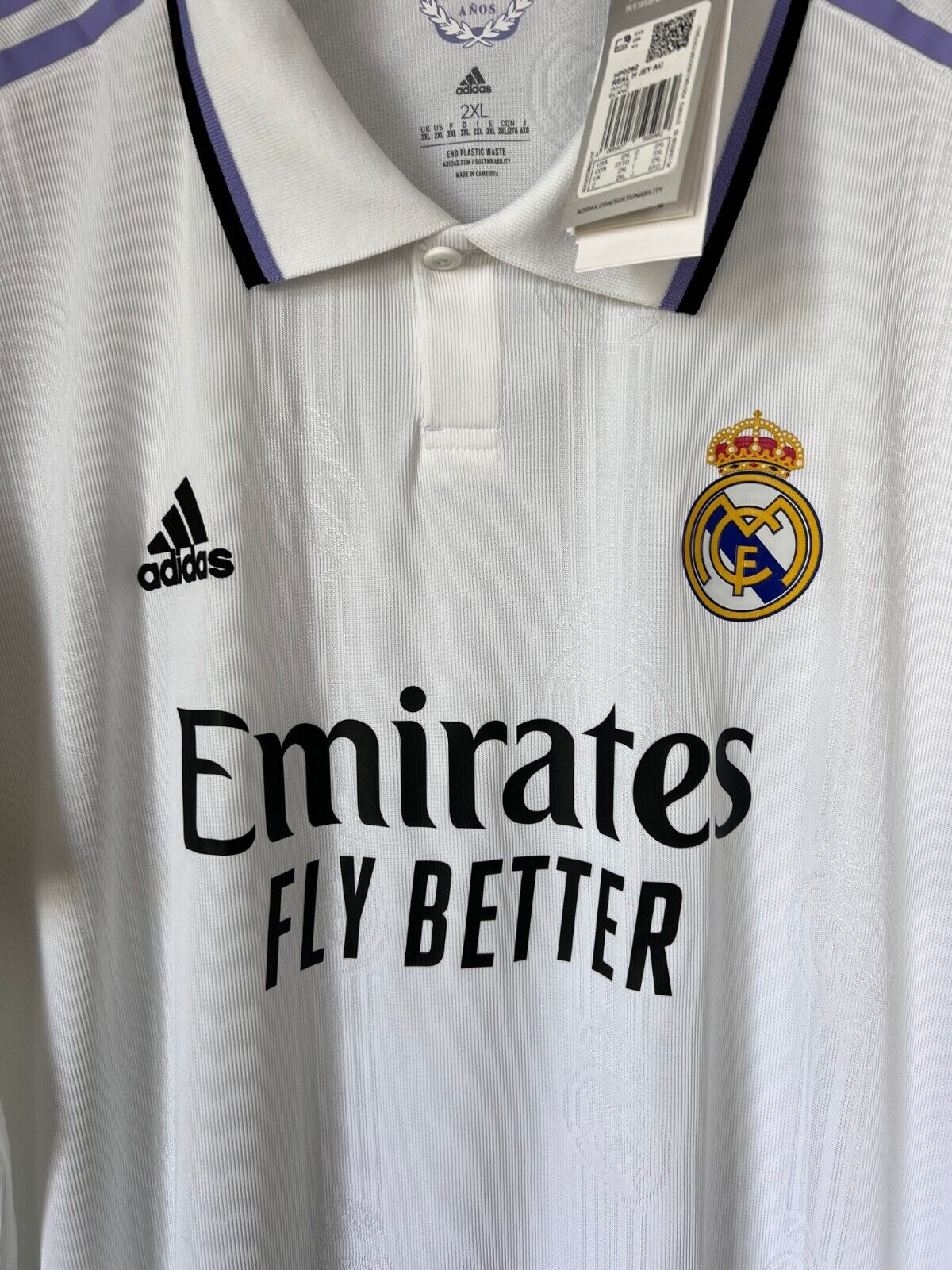 Real Madrid Jersey 22/23 Home Authentic Soccer Shirt HF0292 Adidas Mens Size 2XL