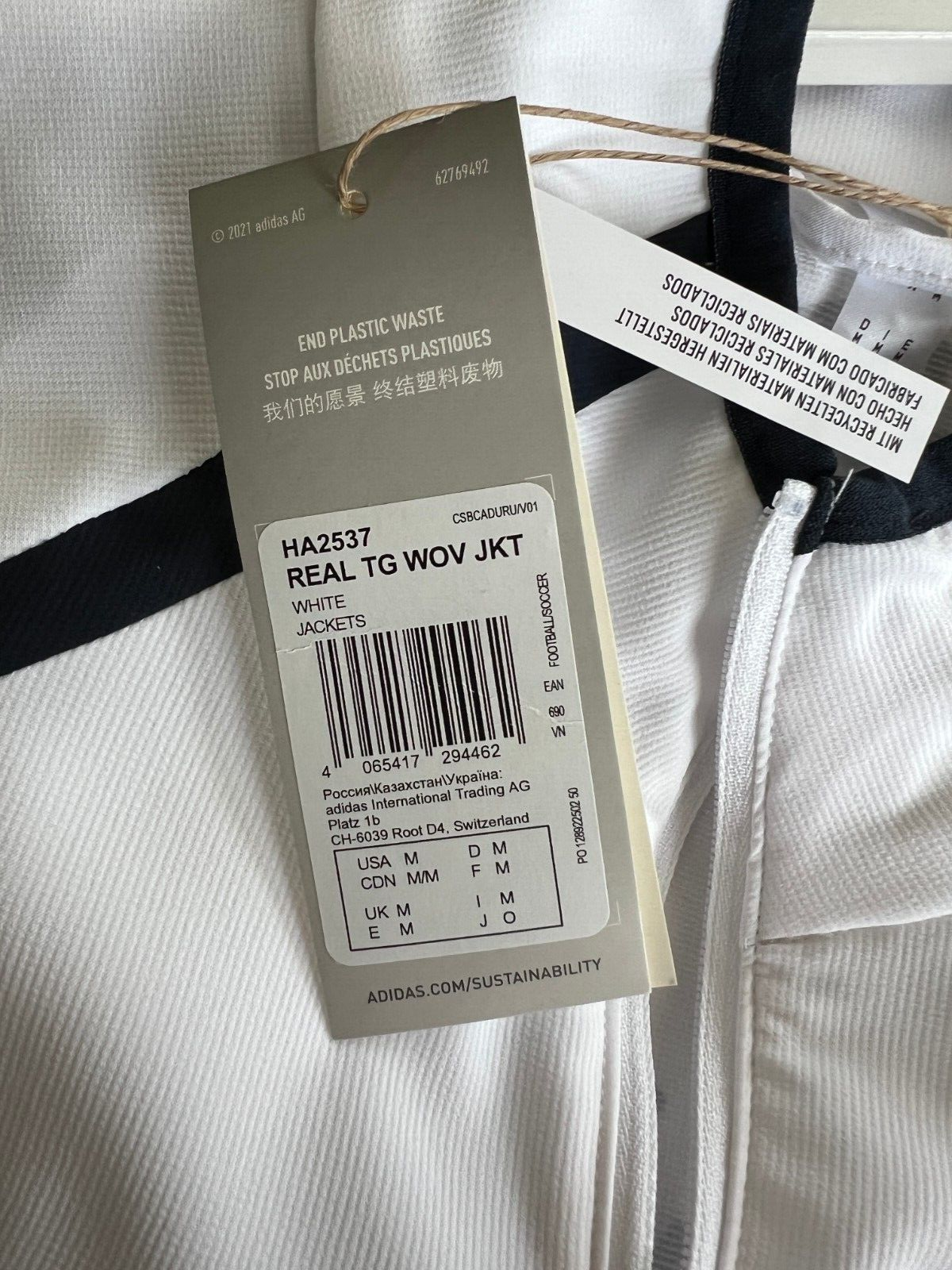 Real Madrid Teamgeist Jacket 2006x2021 White Soccer Adidas HA2537 Mens Size M