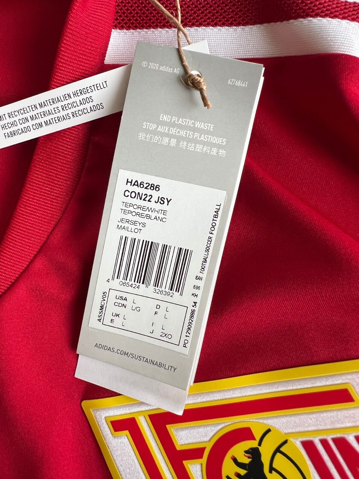 1. FC Union Berlin Jersey Training Soccer Football Shirt Adidas Size L Mens
