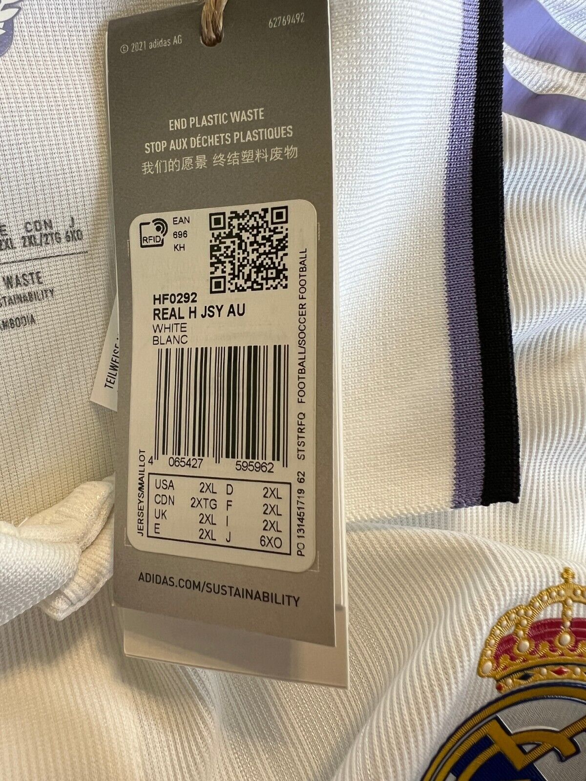 Real Madrid Jersey 22/23 Home Authentic Soccer Shirt HF0292 Adidas Mens Size XXL