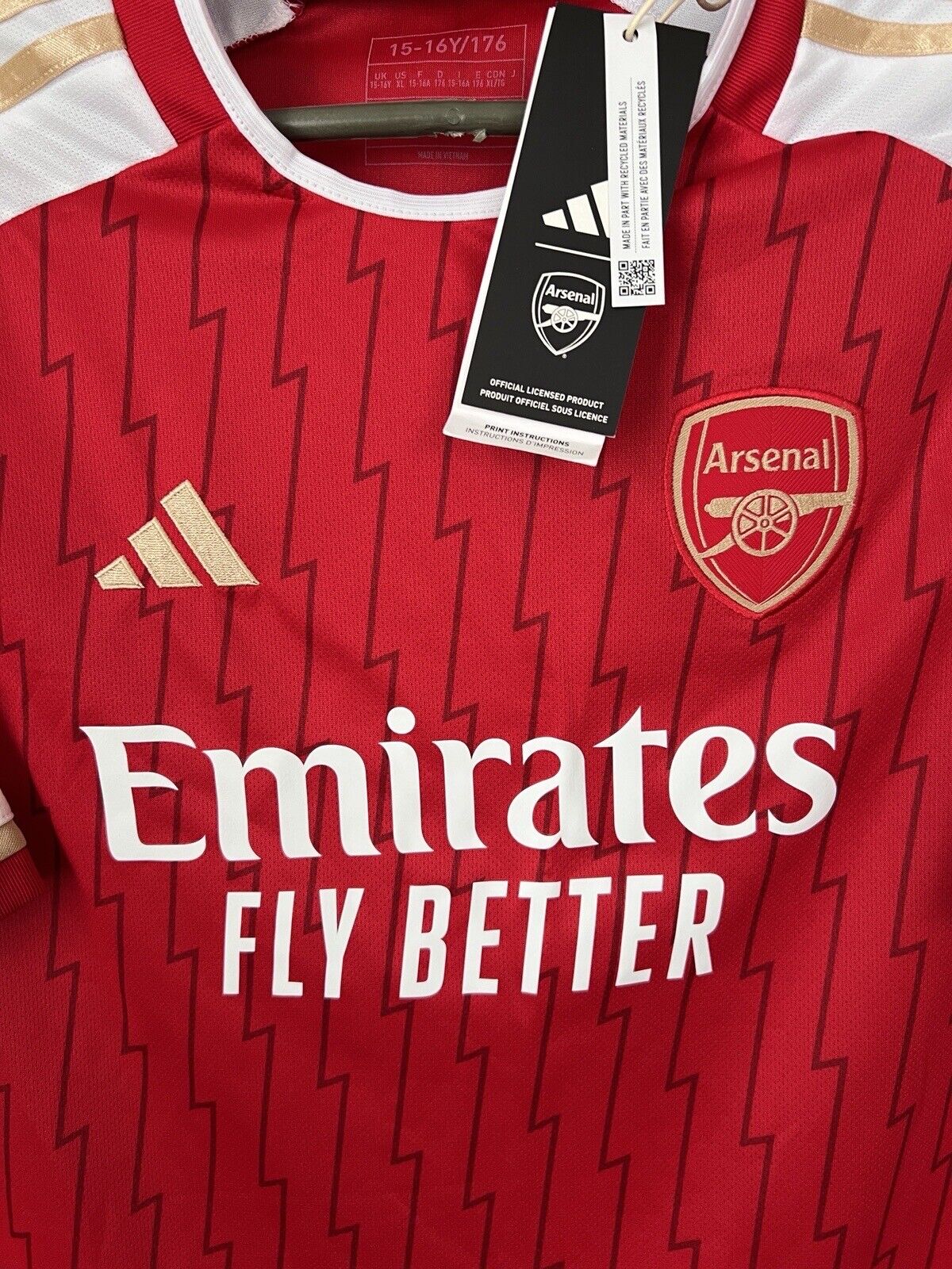 Rice Arsenal Jersey 23/24 Home Soccer Shirt HR6929 Adidas Boys Size XL
