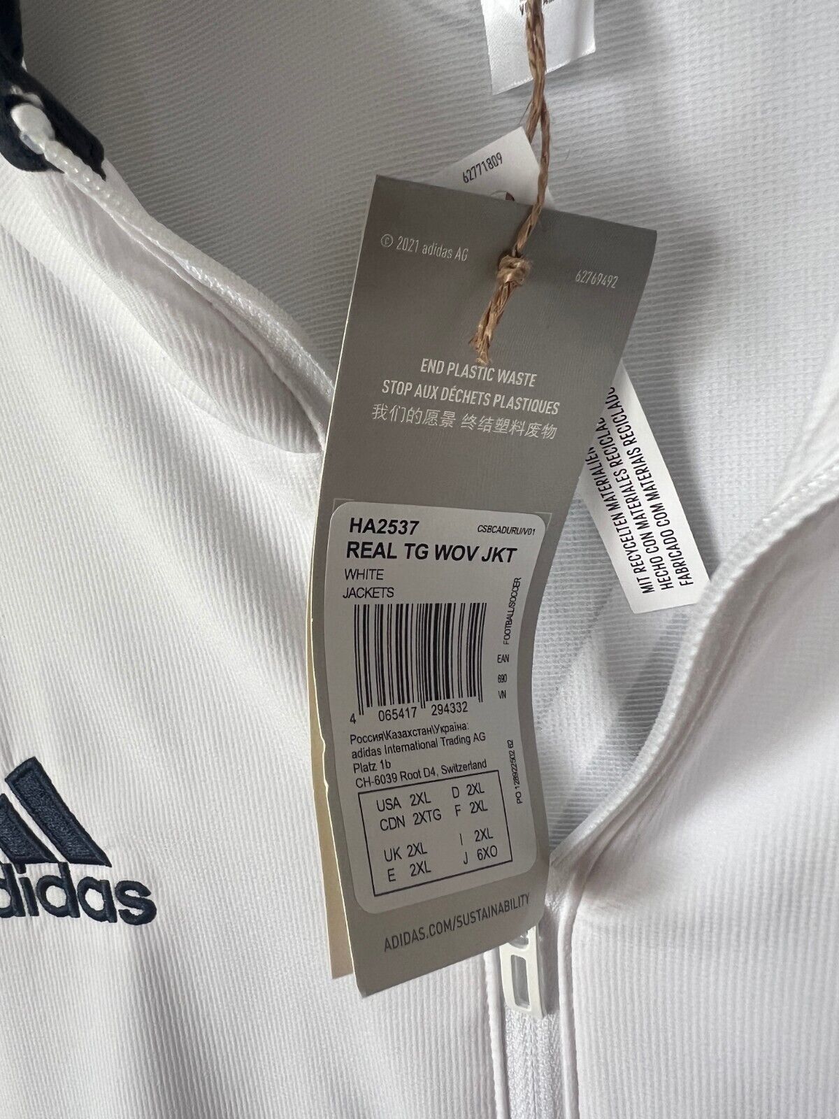 Real Madrid Teamgeist Jacket 2006x2021 White Soccer Adidas HA2537 Mens Size XXL