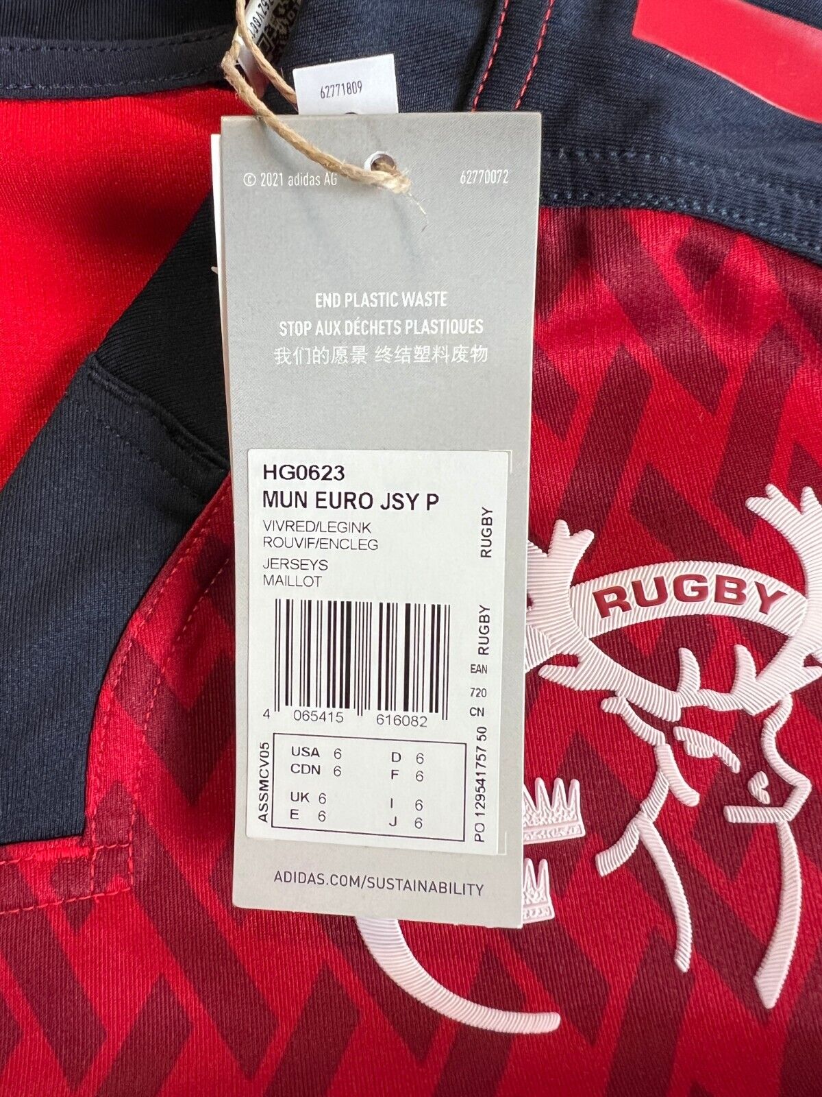 Munster Rugby Jersey 22/23 European Player Issue Adidas Mens Size 6