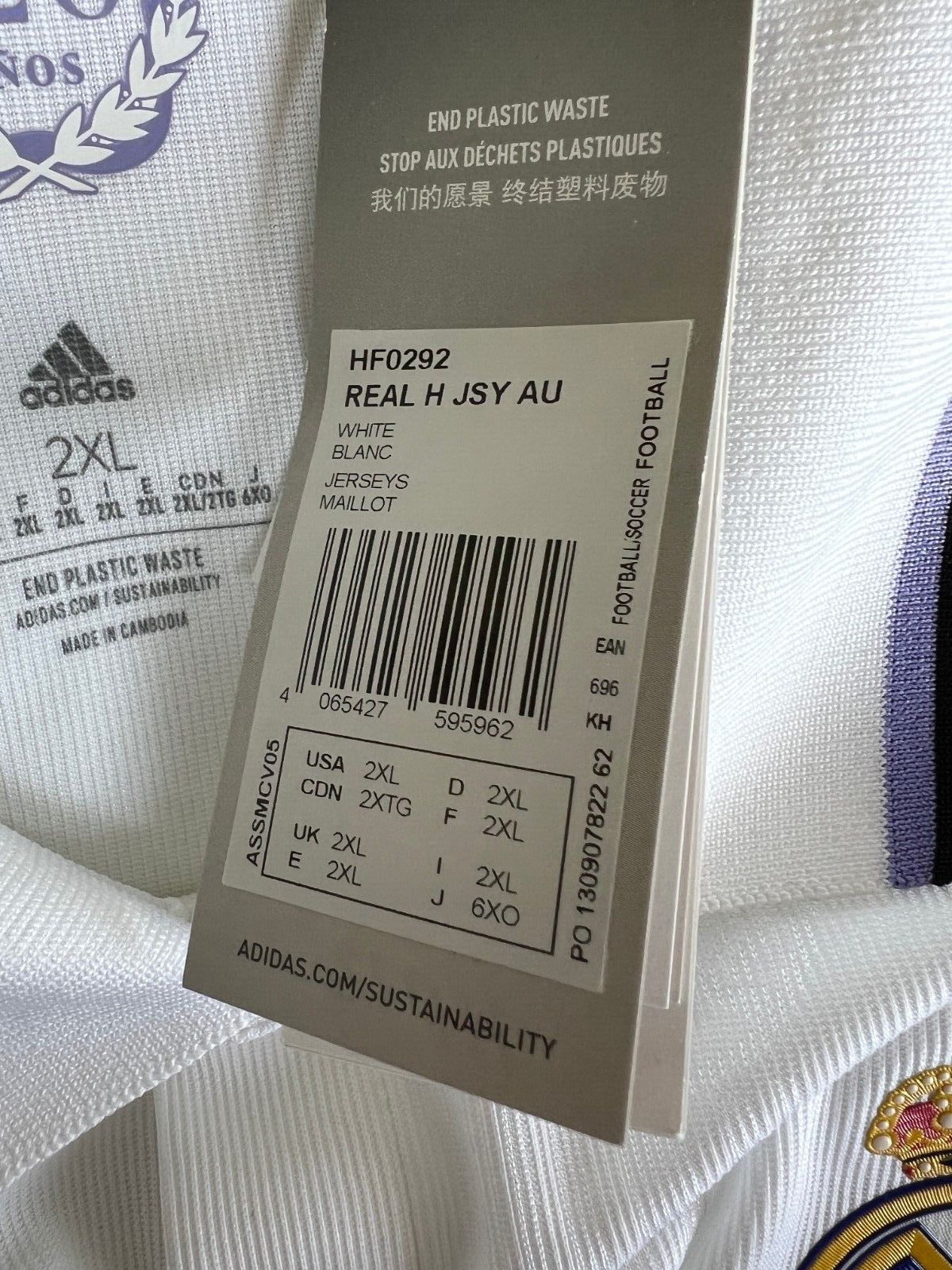 Real Madrid Jersey 22/23 Home Authentic Soccer Shirt HF0292 Adidas Mens Size 2XL