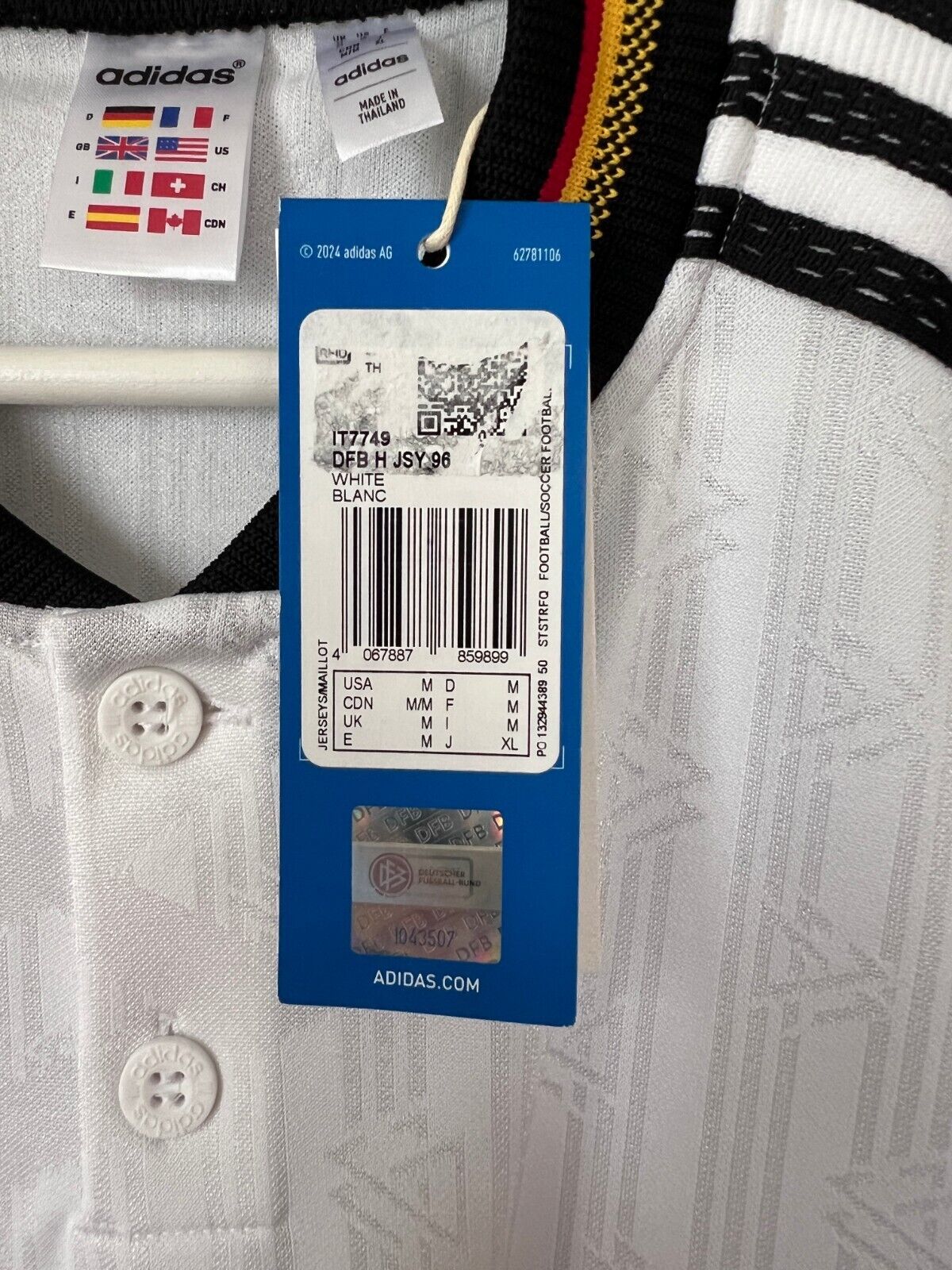 Germany Jersey 1996 Home Soccer Football Adidas IT7749 Mens Size M