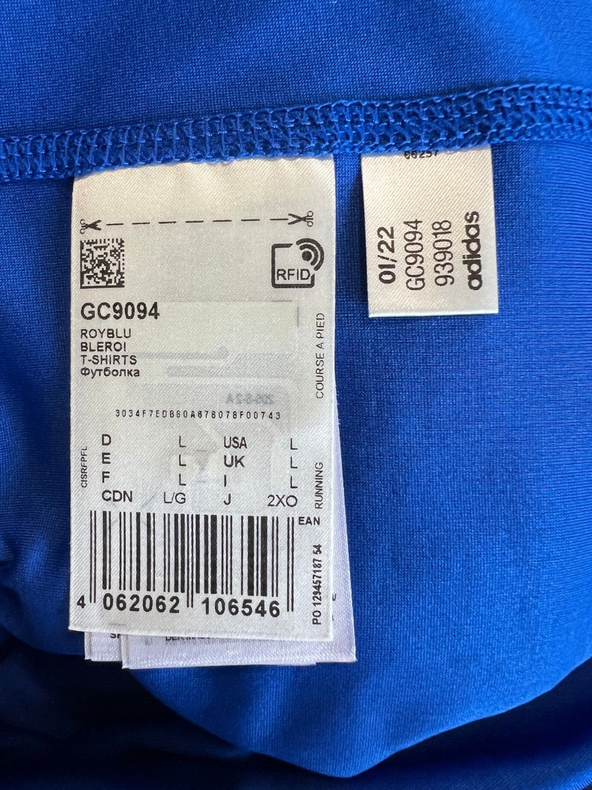Adidas Mens Blue Running T-Shirt Size L Athletic Jersey GC9094
