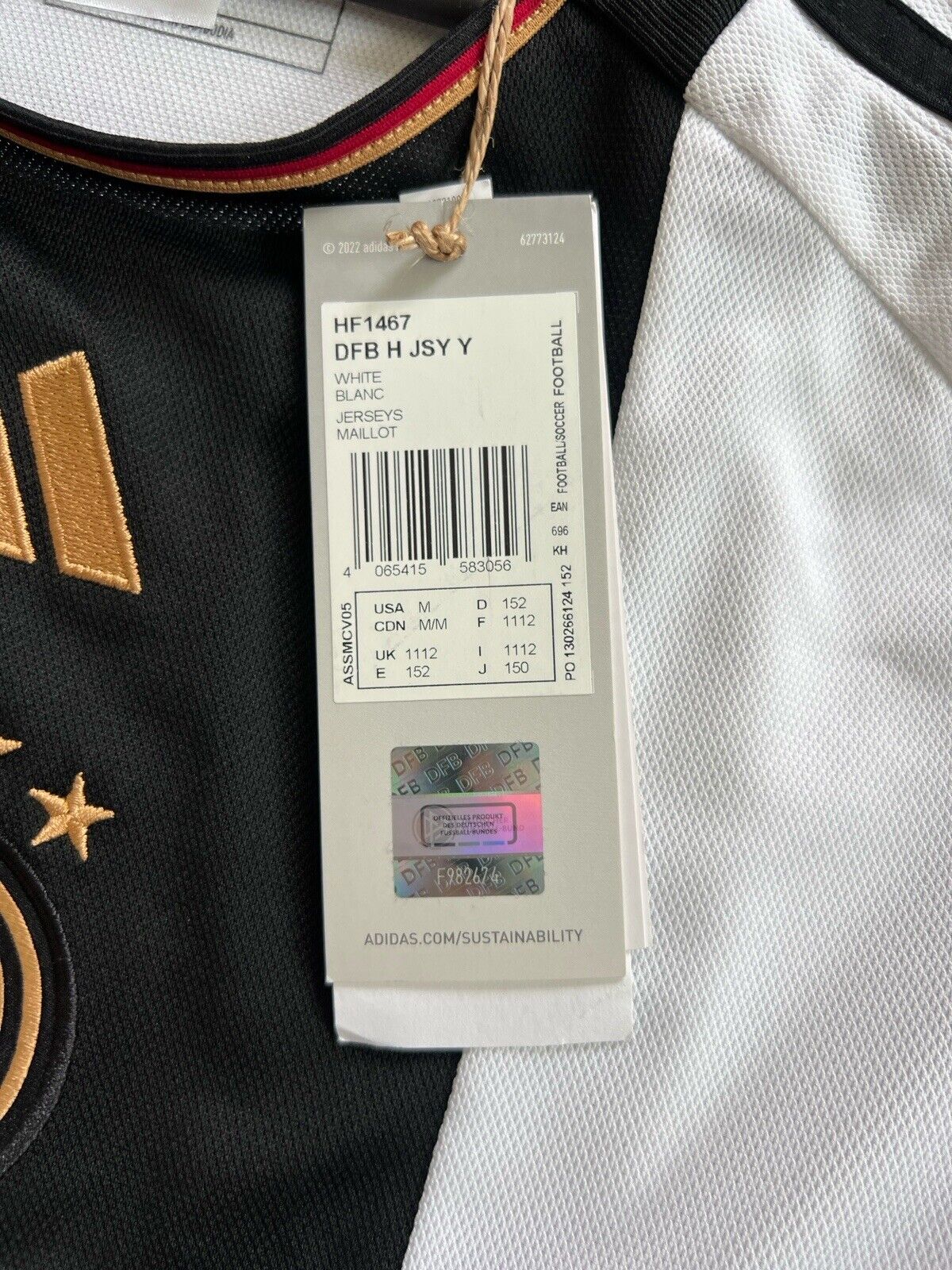 Germany Jersey 2023 Home Soccer Football Shirt Adidas HF1467 Boys Size M