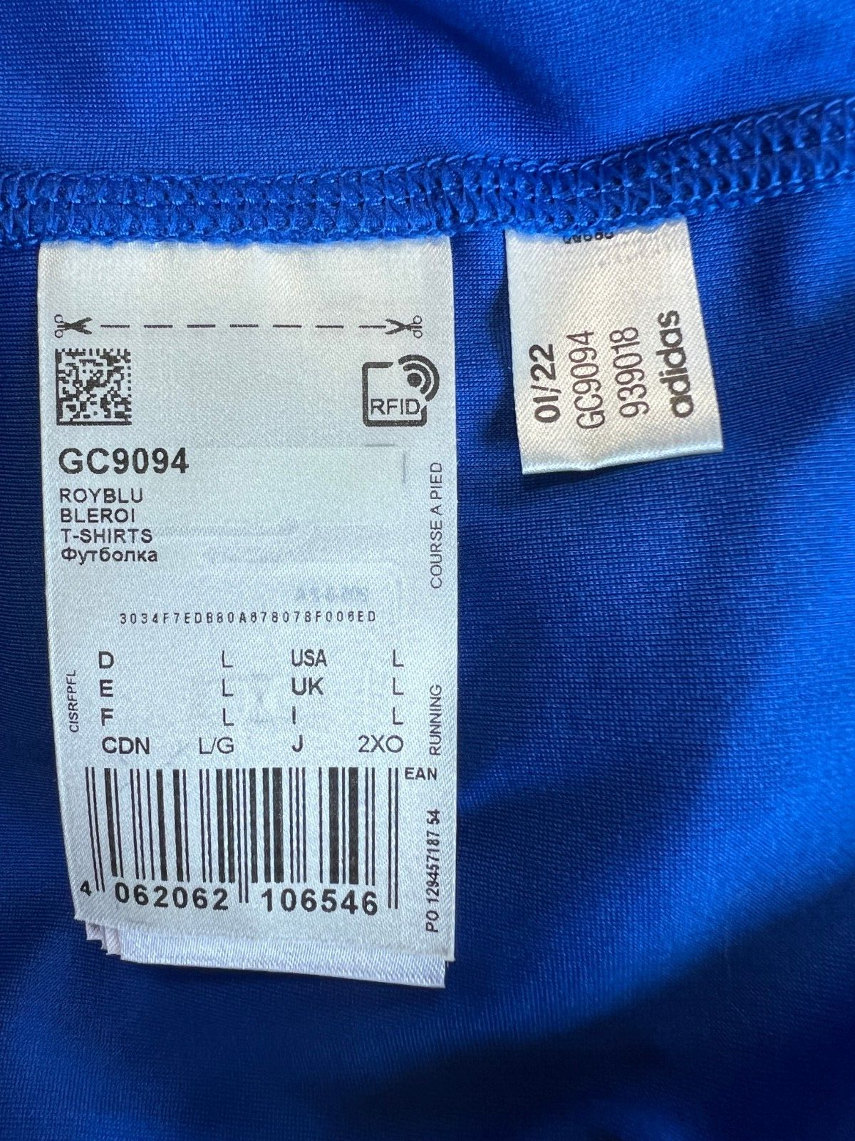 Adidas Mens Blue Running T-Shirt Size L Athletic Jersey GC9094