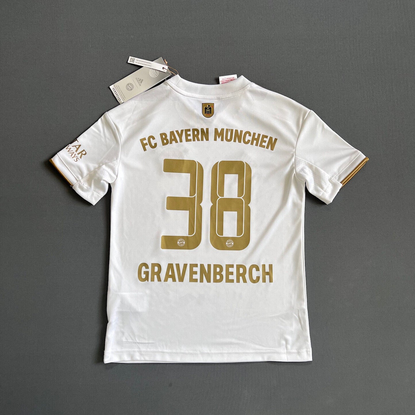 Gravenberch Bayern Munich Jersey 22-23 Away Boys Soccer Shirt Size S Adidas