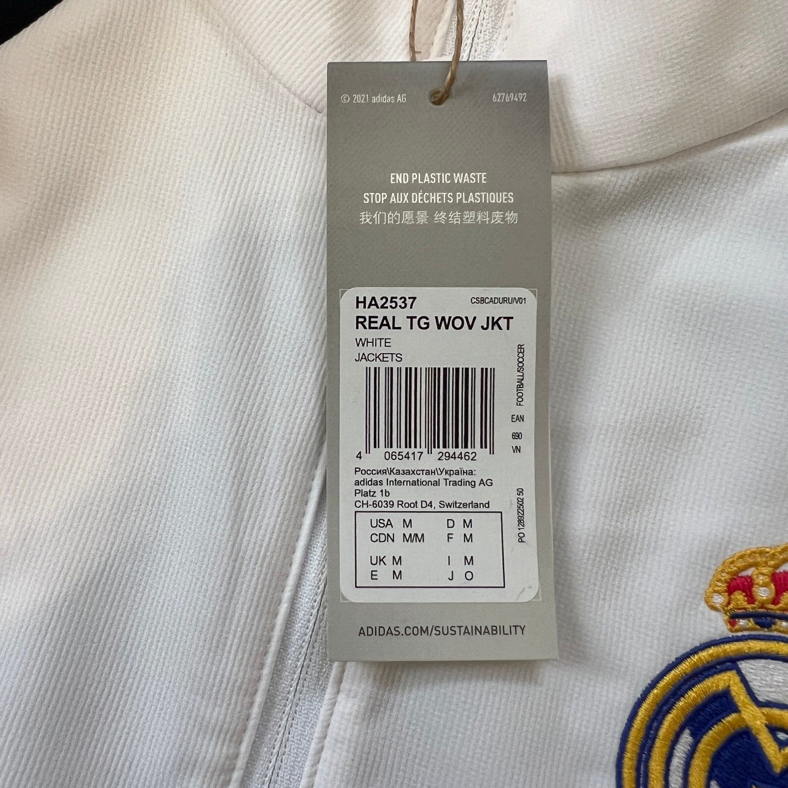 Real Madrid Teamgeist Jacket 2006x2021 White Soccer Adidas HA2537 Mens All Sizes