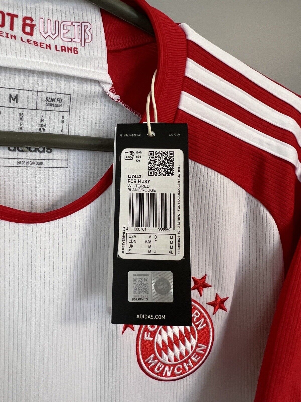 Bayern Munich Jersey 2023/24 Home Mens Soccer Shirt Trikot IJ7442 Adidas Size M