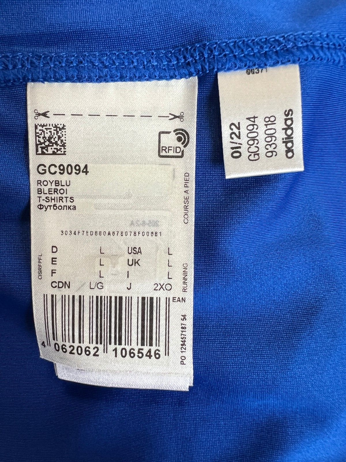 Adidas Mens Blue Running T-Shirt Size L Athletic Jersey GC9094