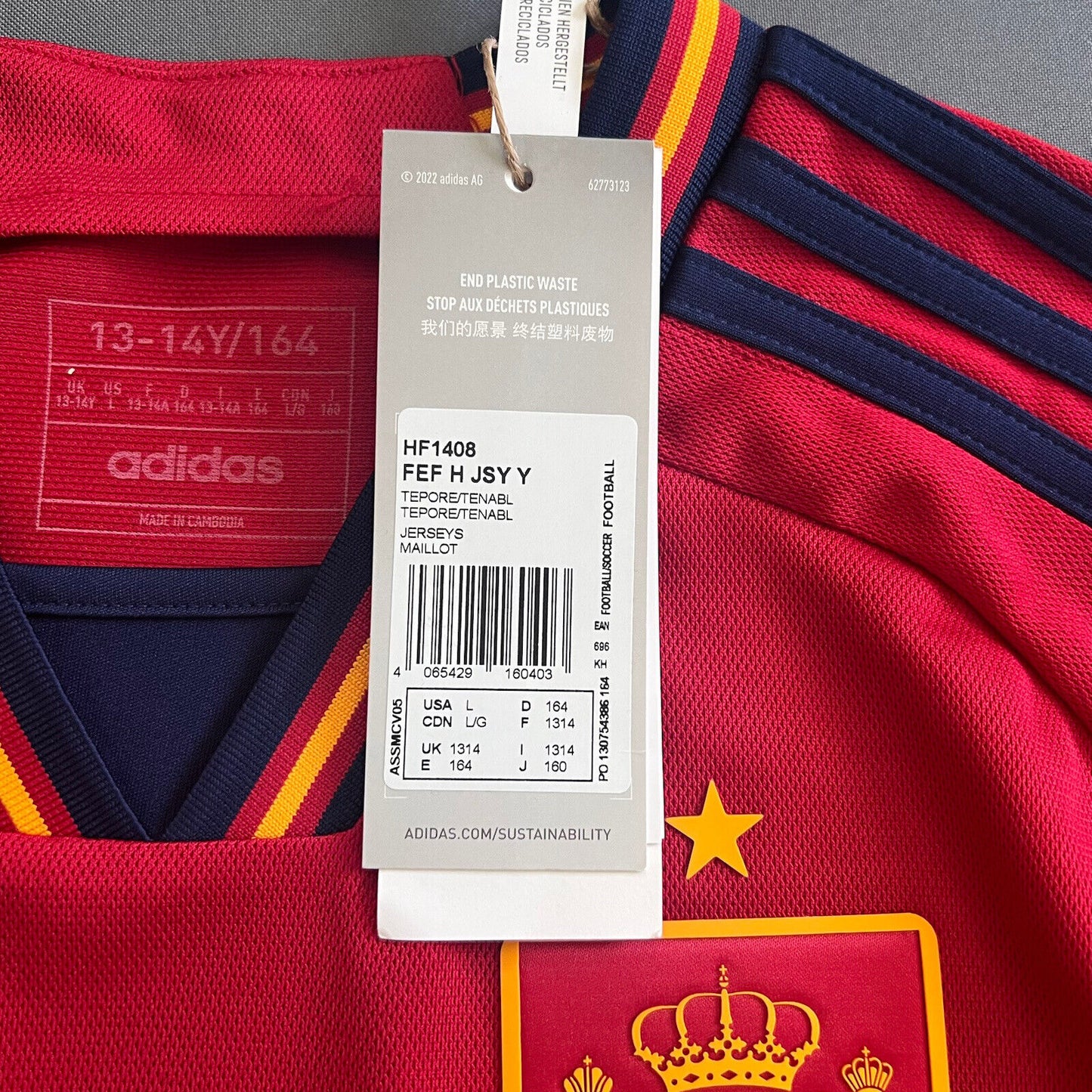 Spain Jersey 2022 2023 Home Size L Boys Football Shirt Trikot Adidas