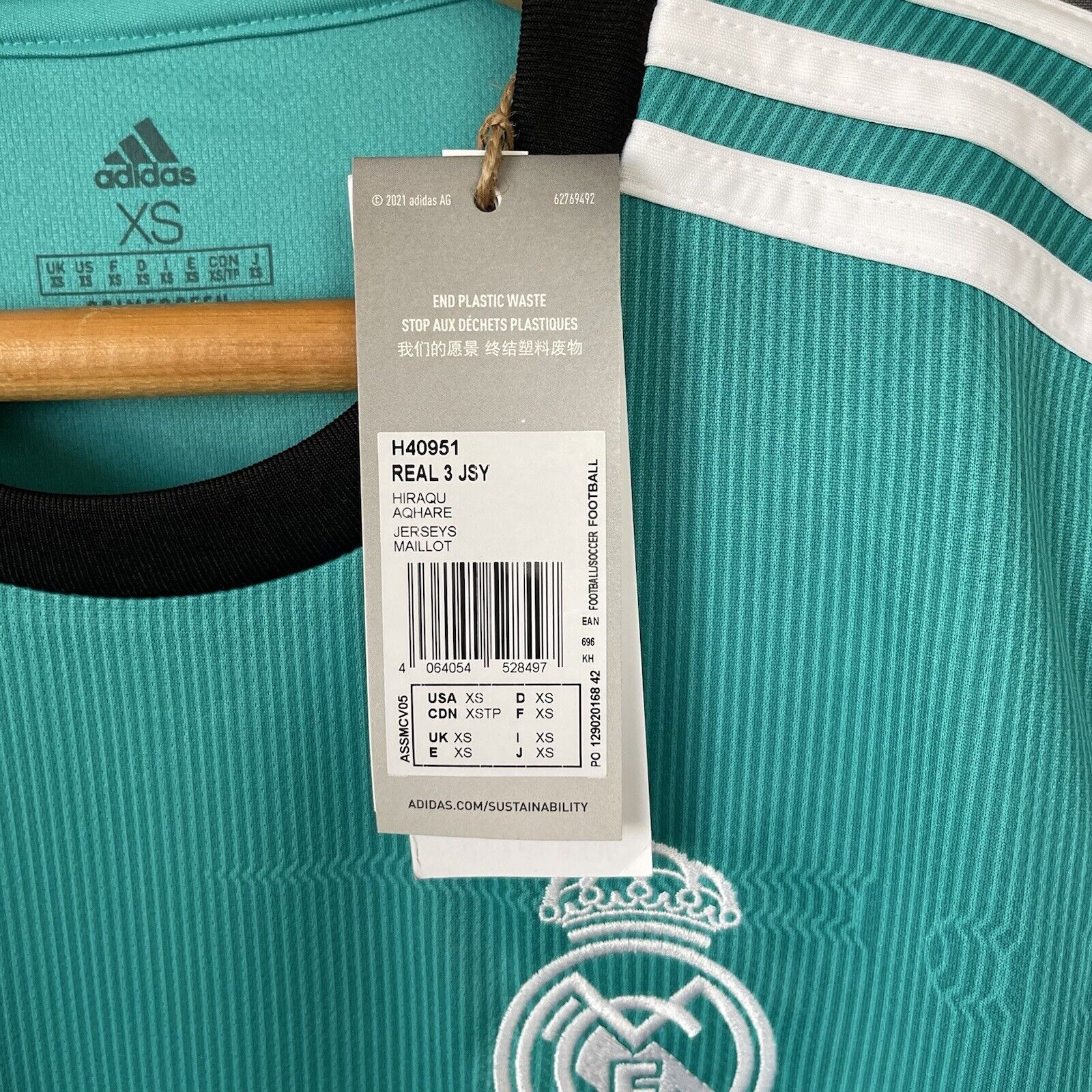 BENZEMA REAL MADRID JERSEY 2021/22 THIRD SIZE XS SOCCER FOOTBALL ADIDAS H40951