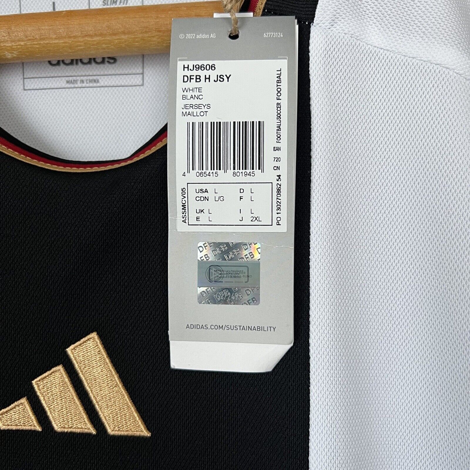 Muller Germany Jersey 2022 2023 Home Size L Mens Football Shirt HJ9606 Adidas