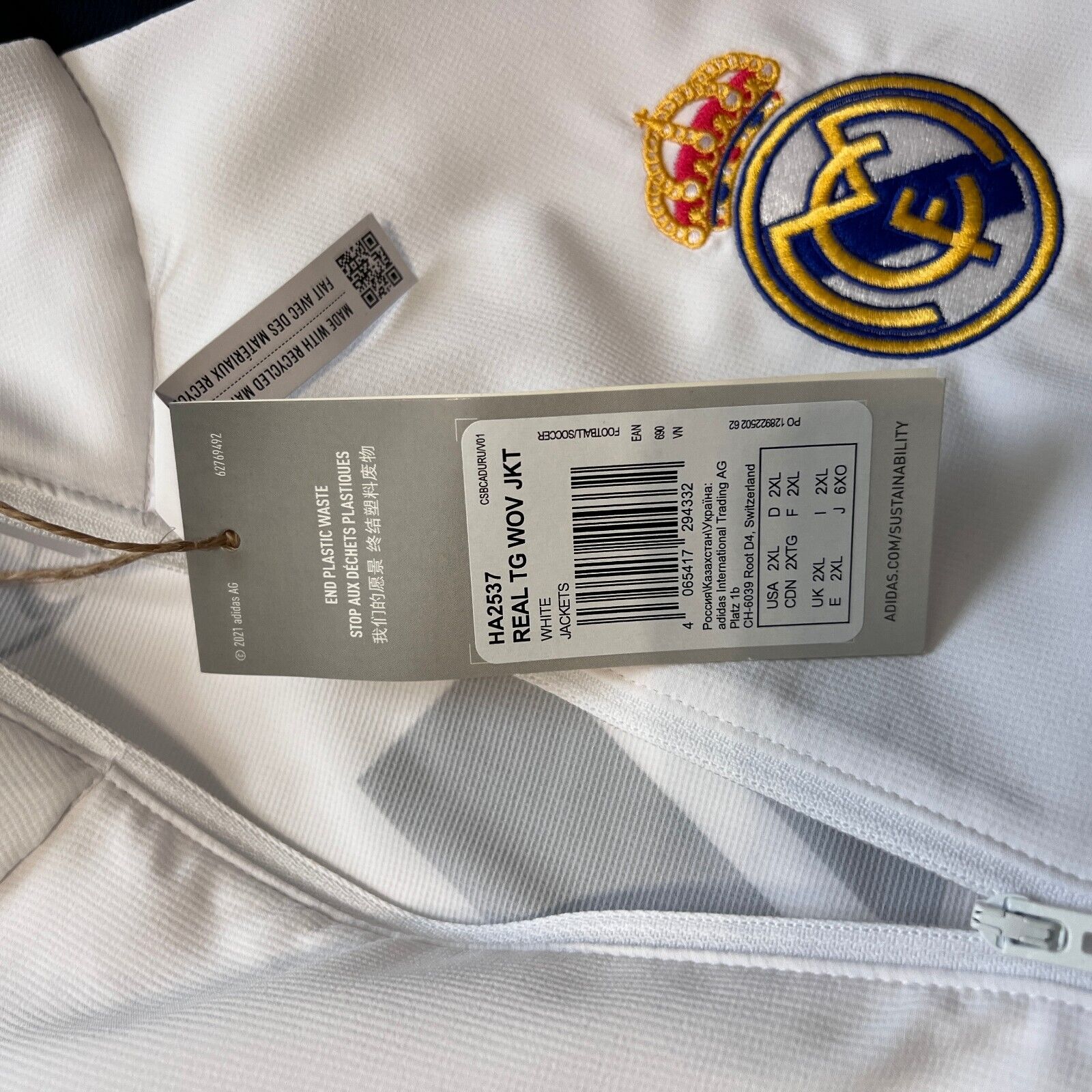 Real Madrid Teamgeist Jacket 2006x2021 White Soccer Adidas HA2537 Mens Size 2XL