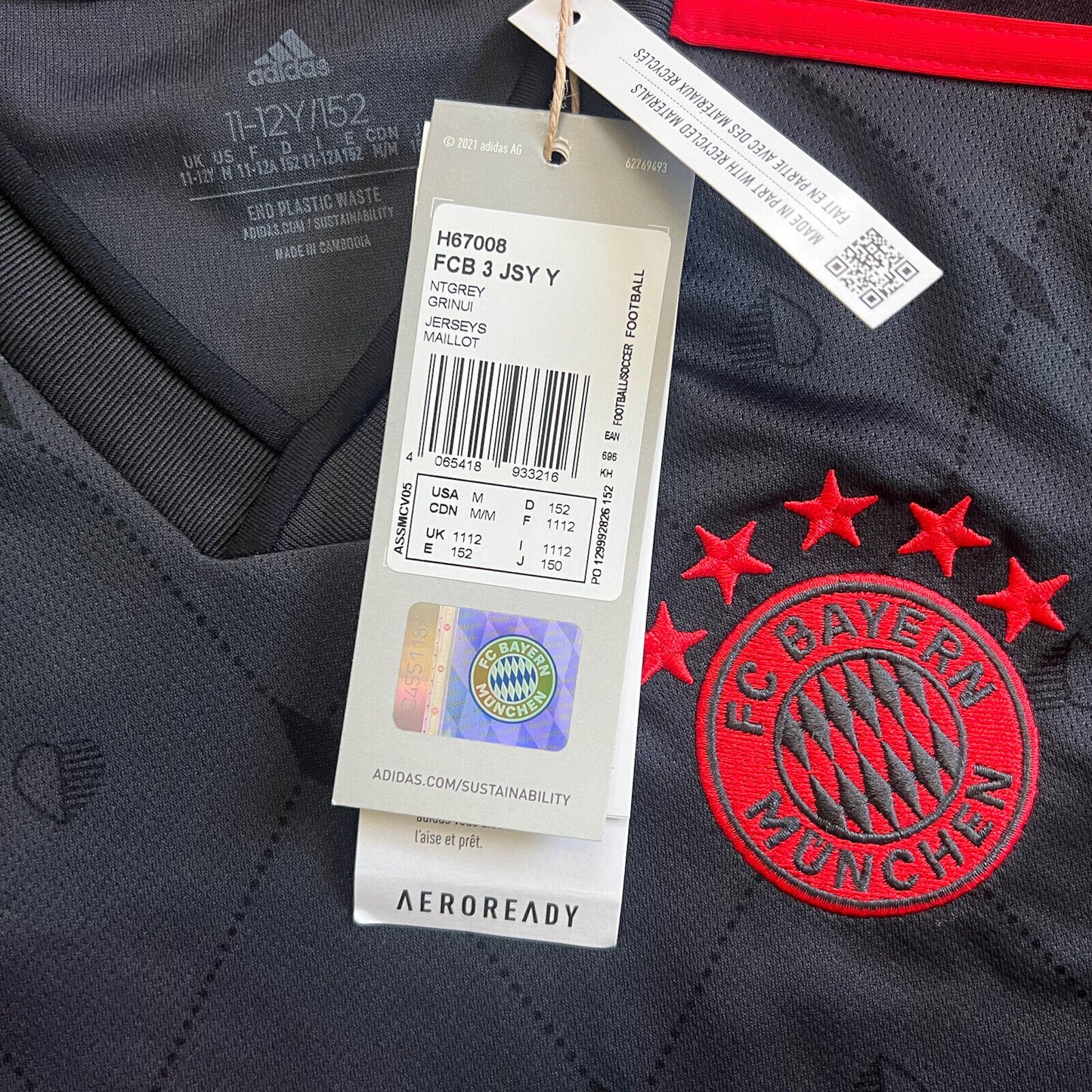 Sabitzer Bayern Munich Jersey 22-23 Third Boys Soccer Shirt Size M H67008 Adidas