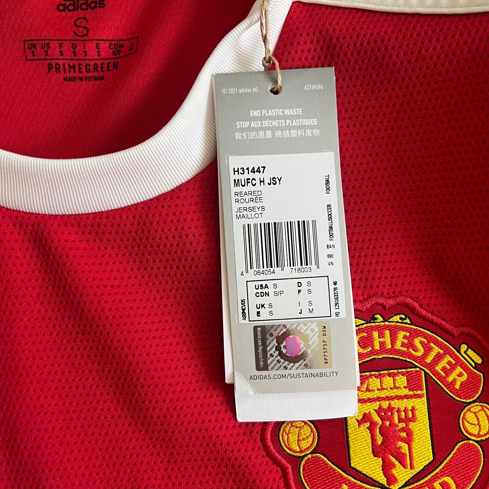 Manchester United Jersey 2021/22 Home Small Mens Soccer Shirt H31447 Adidas