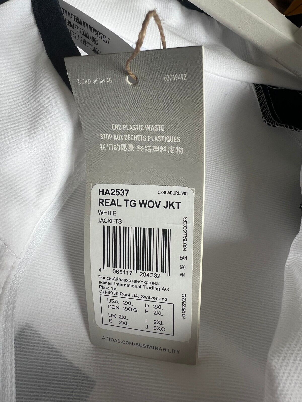 Real Madrid Teamgeist Jacket 2006x2021 White Soccer Adidas HA2537 Mens Size XXL