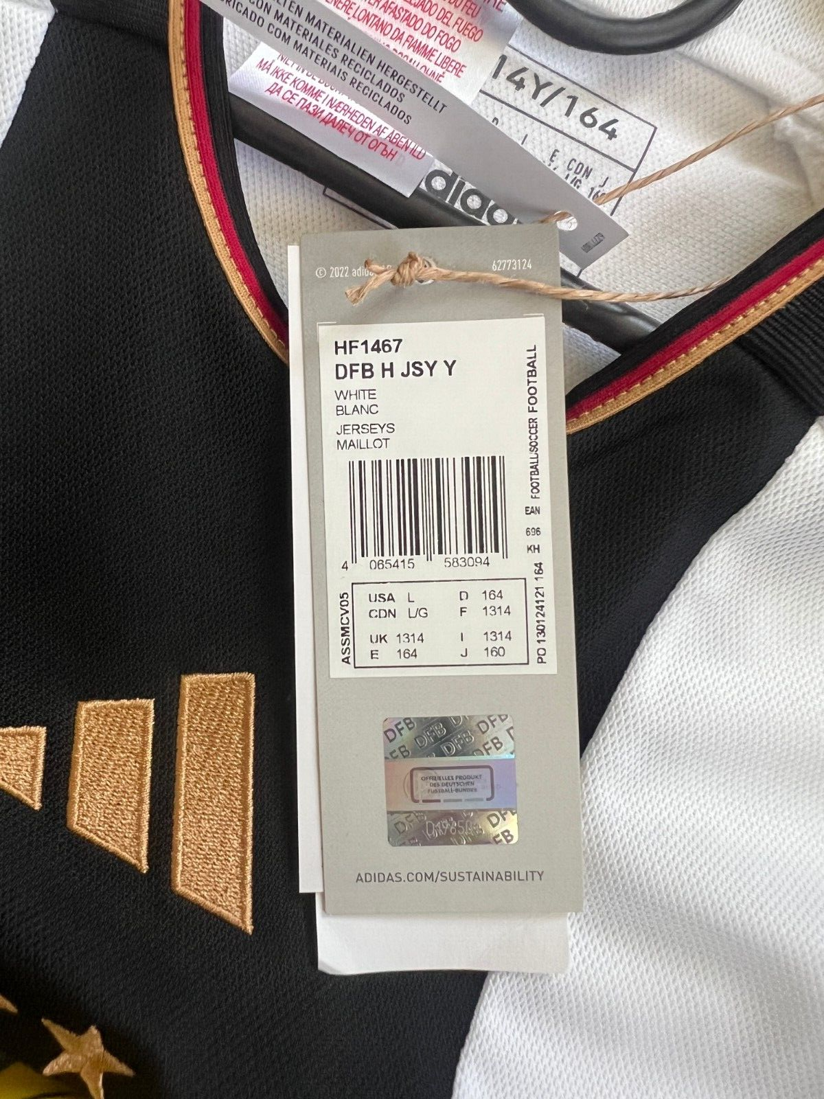 Germany Jersey 2023 Home Soccer Football Shirt Adidas HF1467 Boys Size L