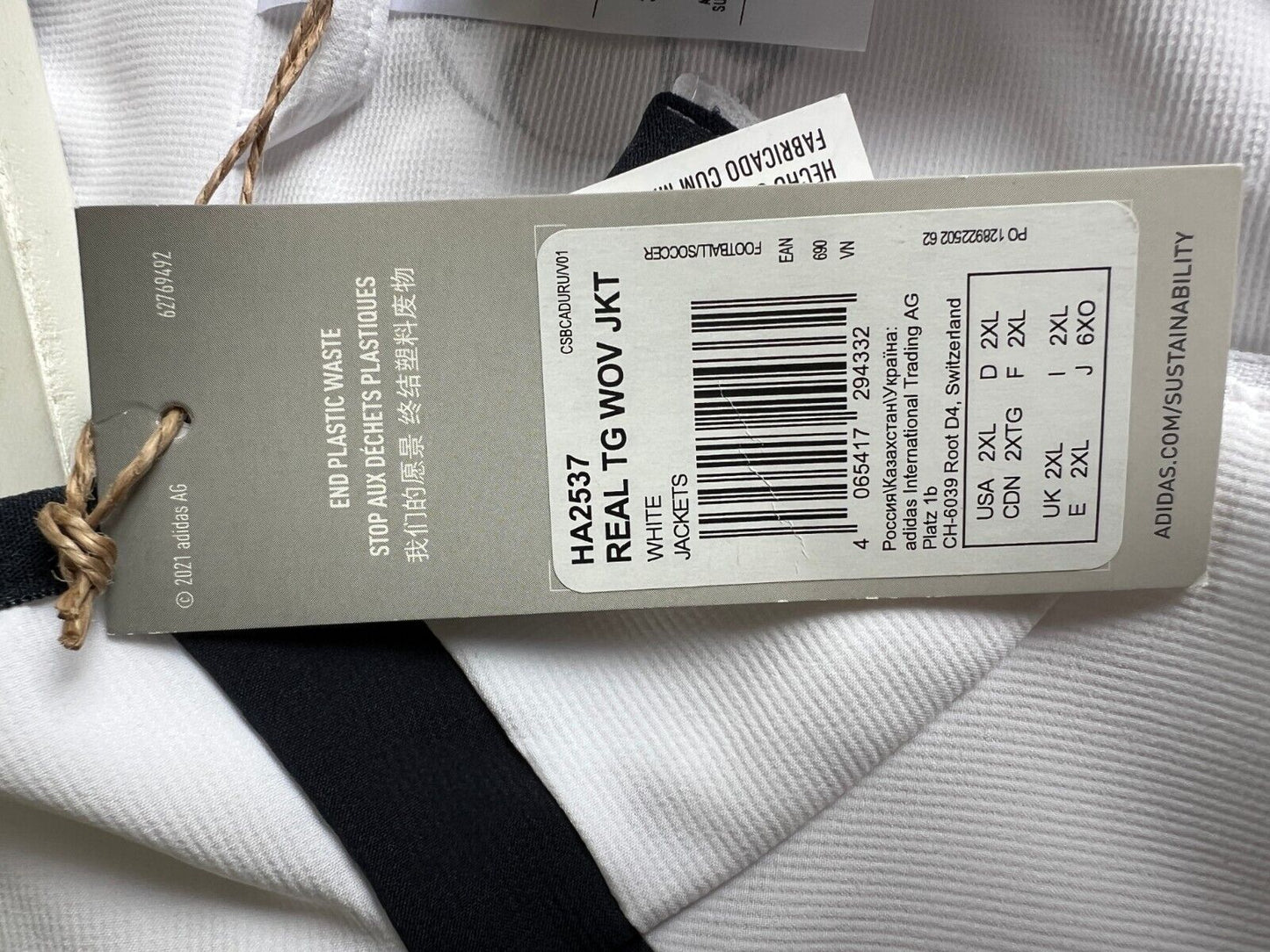 Real Madrid Teamgeist Jacket 2006x2021 White Soccer Adidas HA2537 Mens Size 2XL