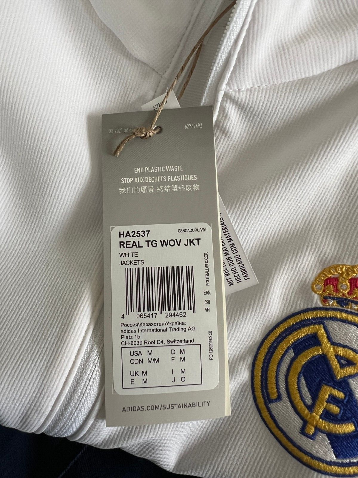 Real Madrid Teamgeist Jacket 2006 x 2021 White Soccer Adidas HA2537 Mens Size M