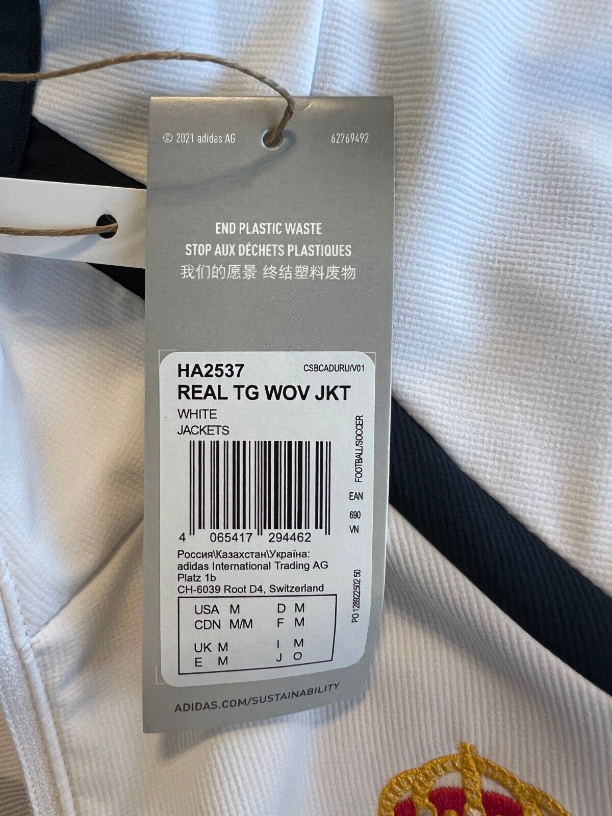 Real Madrid Teamgeist Jacket 2006 x 2021 White Soccer Adidas HA2537 Mens Size M