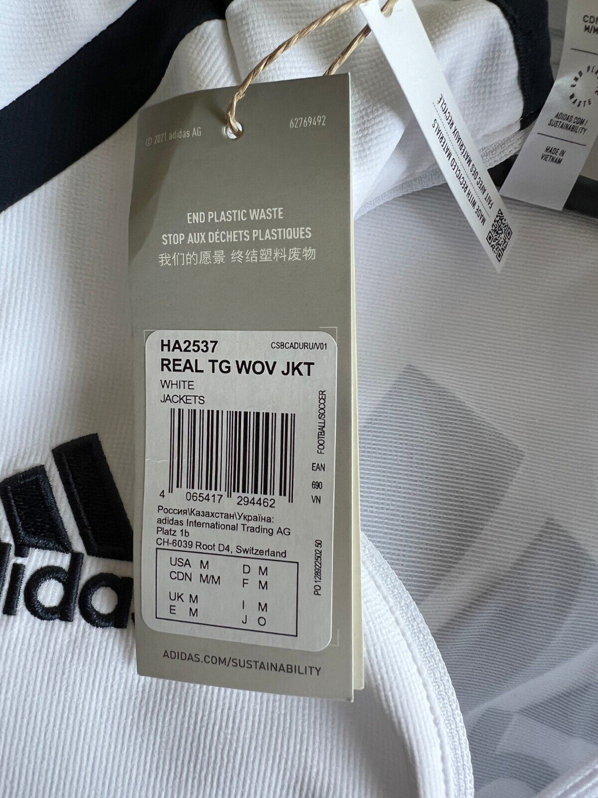 Real Madrid Teamgeist Jacket 2006 x 2021 White Soccer Adidas HA2537 Mens Size M