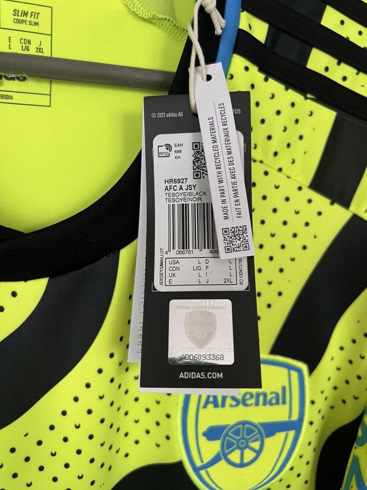 Arsenal Jersey 23/24 Away Mens Soccer Football Shirt HR6927 Adidas Size L