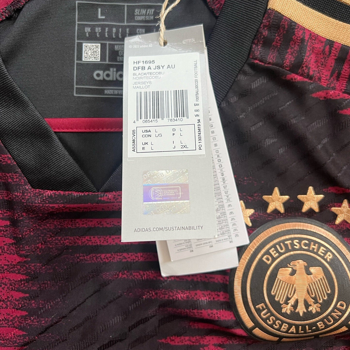 Sane Germany Jersey 2023 Away Authentic Size L Mens Football Shirt HF1695 Adidas