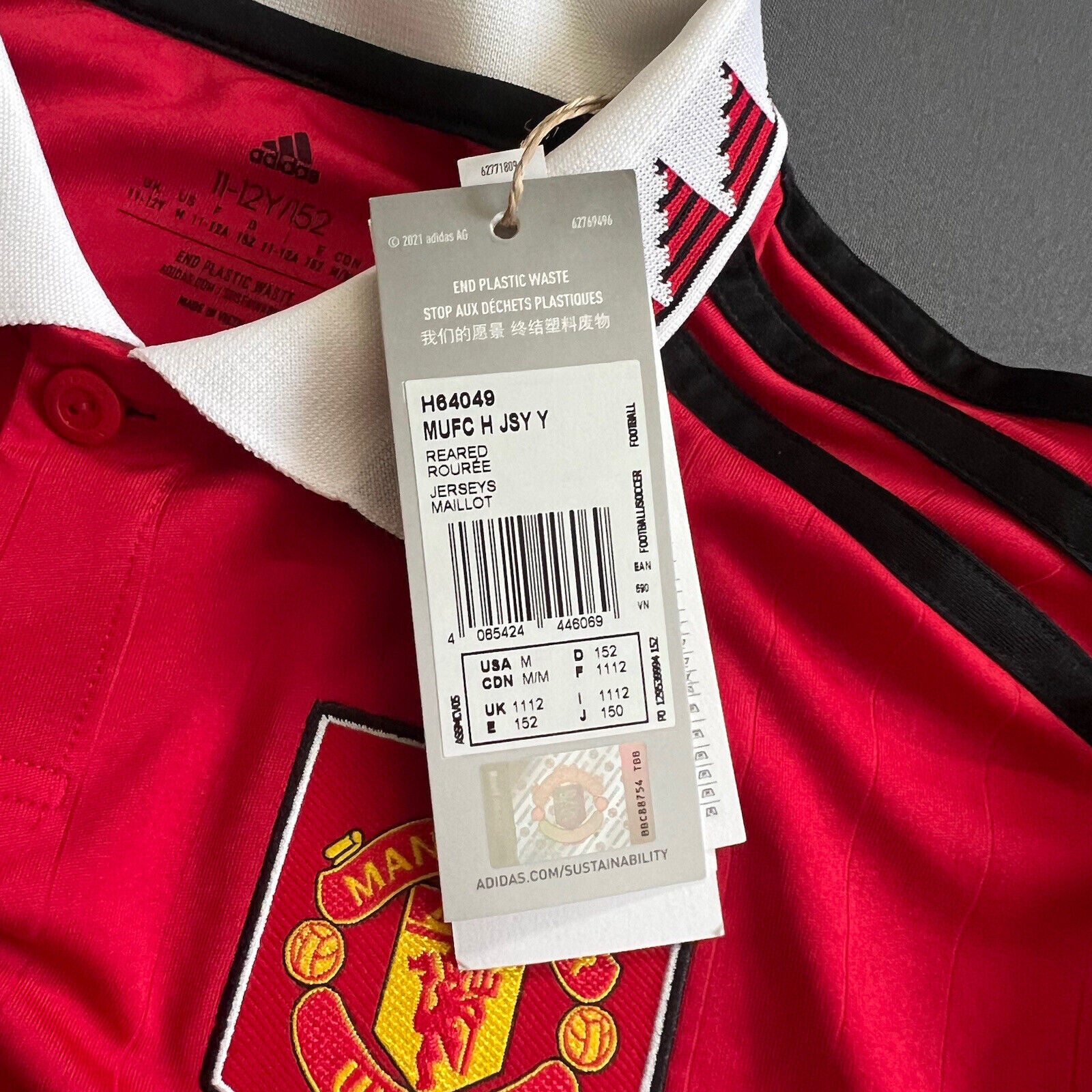 Sancho Manchester United Jersey 22-23 Home Size M Boys Adidas Football Shirt